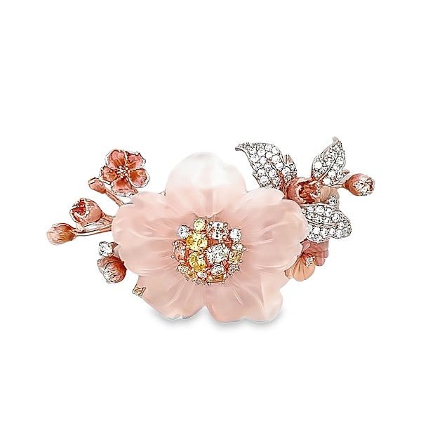 BROOCH PENDANT SILVER FL ROSE QUARTZ SHELL PINK CHAMPANGE CANNARY YELLOW W CZ - C'SANTOS