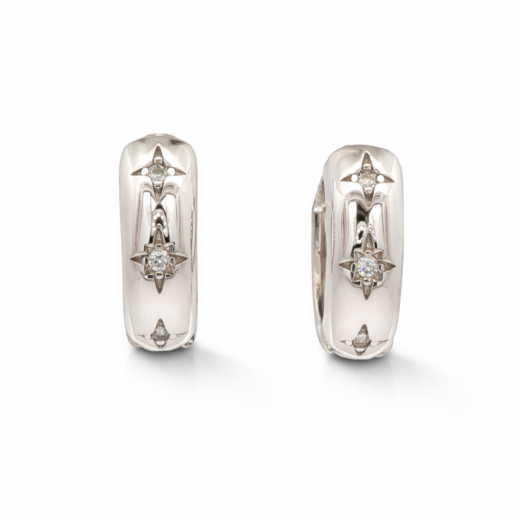 925SL TRIPLE STAR CZ 4MM HUGGIES