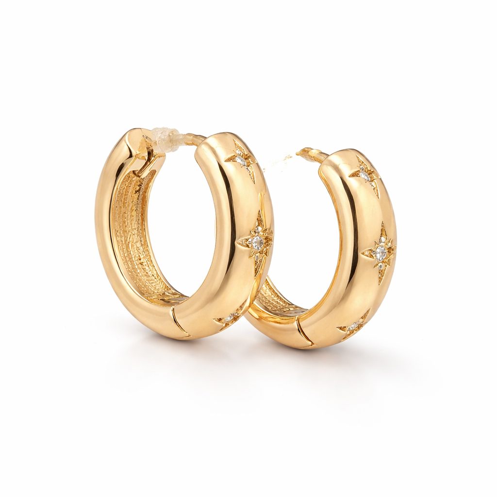 925YG TRIPLE STAR CZ 4MM HUGGIES