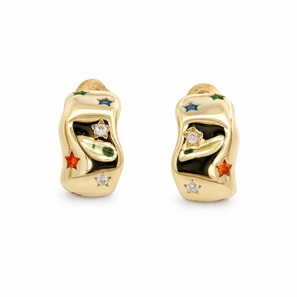 925YG MULTISTAR CZ MULTICOLOR 8MM IRREGULAR EARRINGS