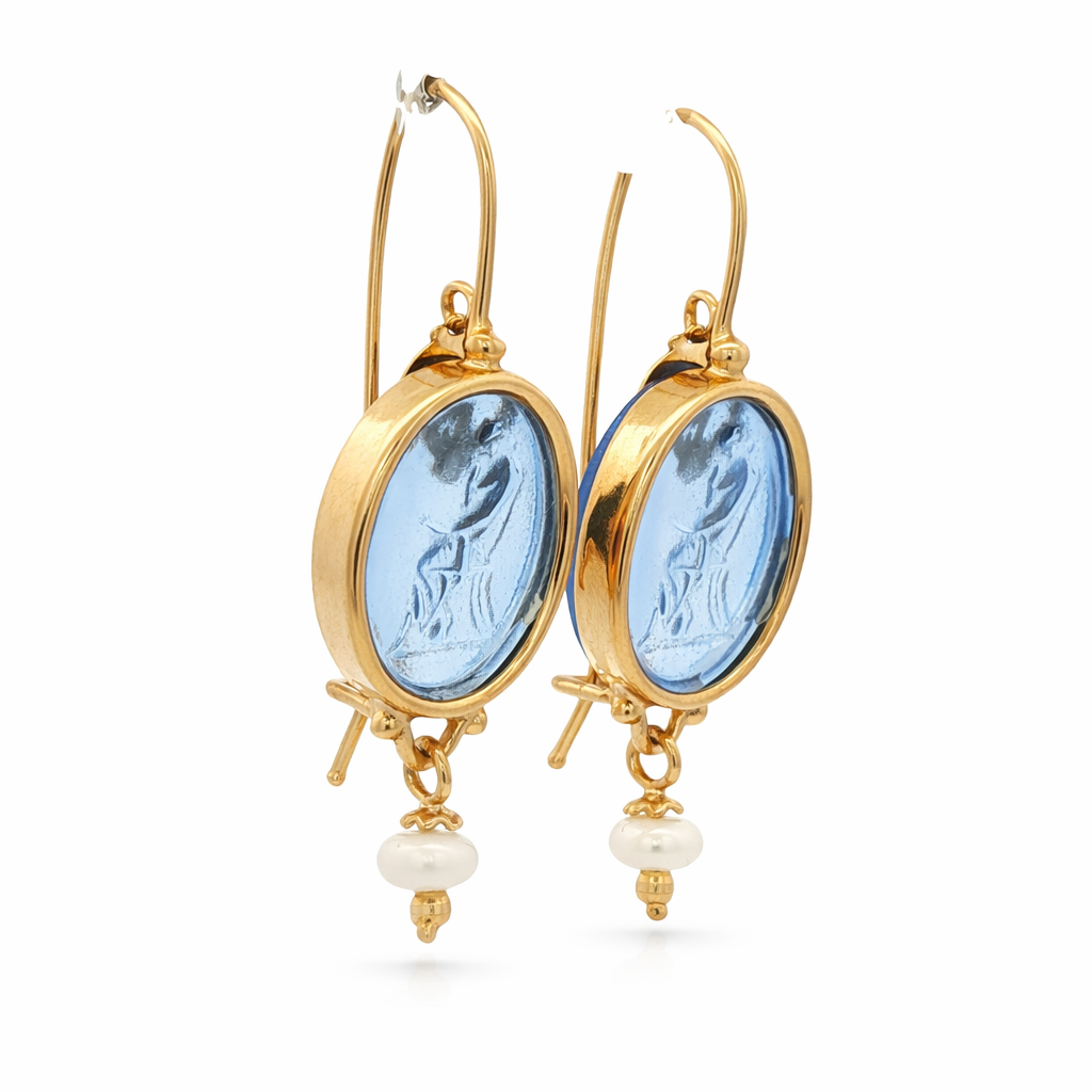 Aretes Dama Azul con Perlas en Plata 925