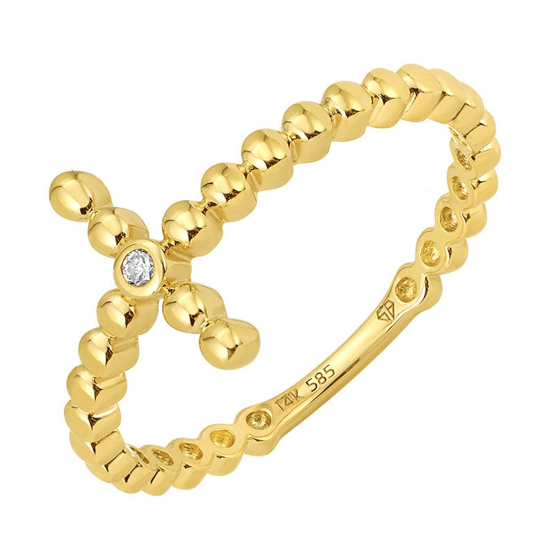 D0.01CT 14KY CROSS DIAMOND BEANDS RING T6.5 - C'SANTOS