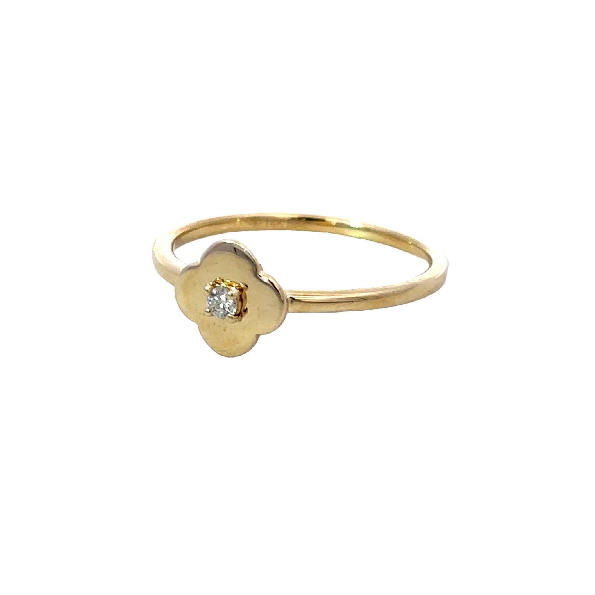 D0.05CT 14KY MINI CLOVER DIAMOND IN CENTER RING T6.5 - C'SANTOS