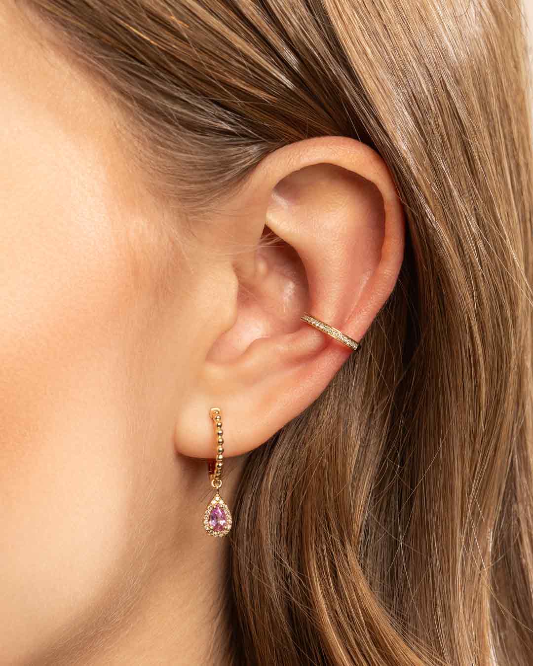 D0.08 14KY PINK SAPPHIRE DIAMOND EARRING - C'SANTOS