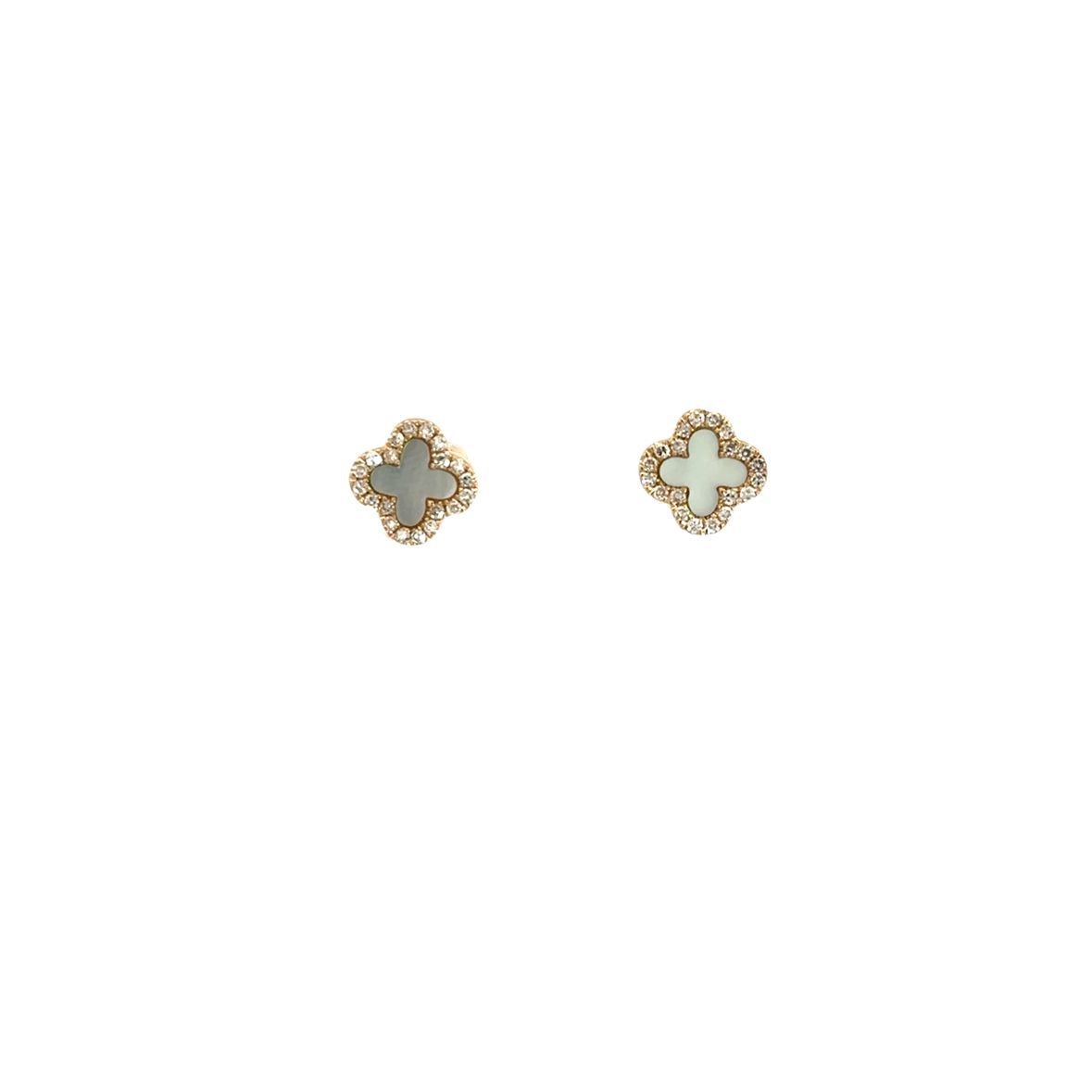 D0.09CT 14KY MINI CLOVER STUD EARRINGS MOP0.26CT - C'SANTOS