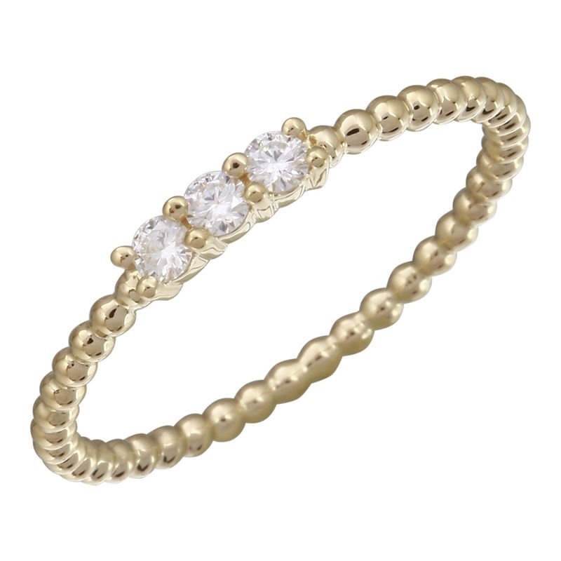 D0.11CT 14KY TRHEE DIAMOND BEAND RING T6.5 - C'SANTOS