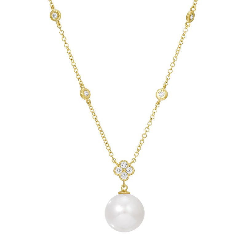 D0.13CT 14KY STATION BEZEL AND CLOVER NECKLACE P10MM - C'SANTOS