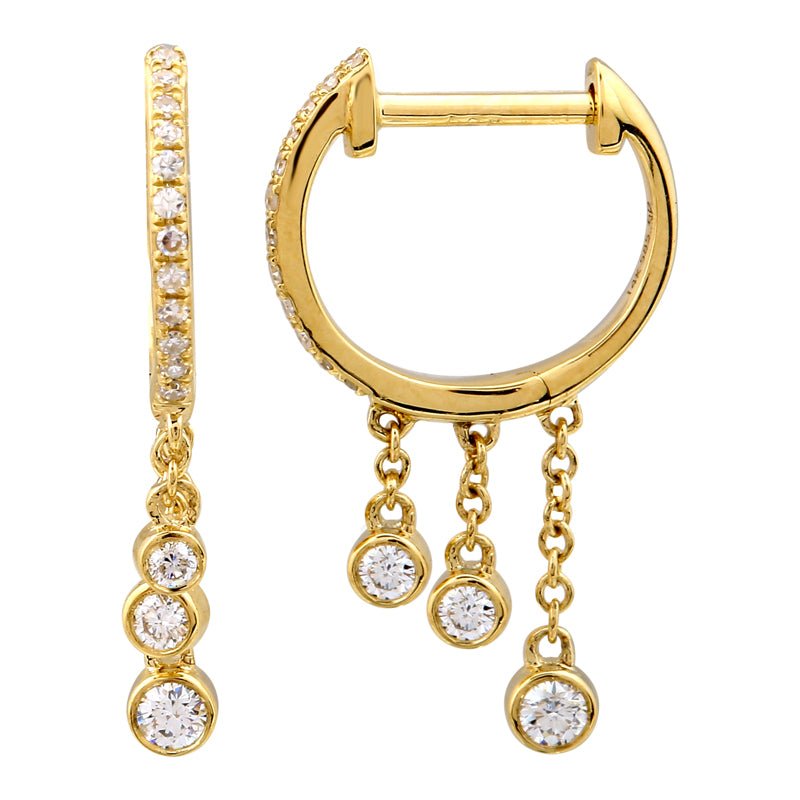 D0.17CT 14KY SEMINFINITY AND CHAIN MINI BEZEL HUGGIES - C'SANTOS