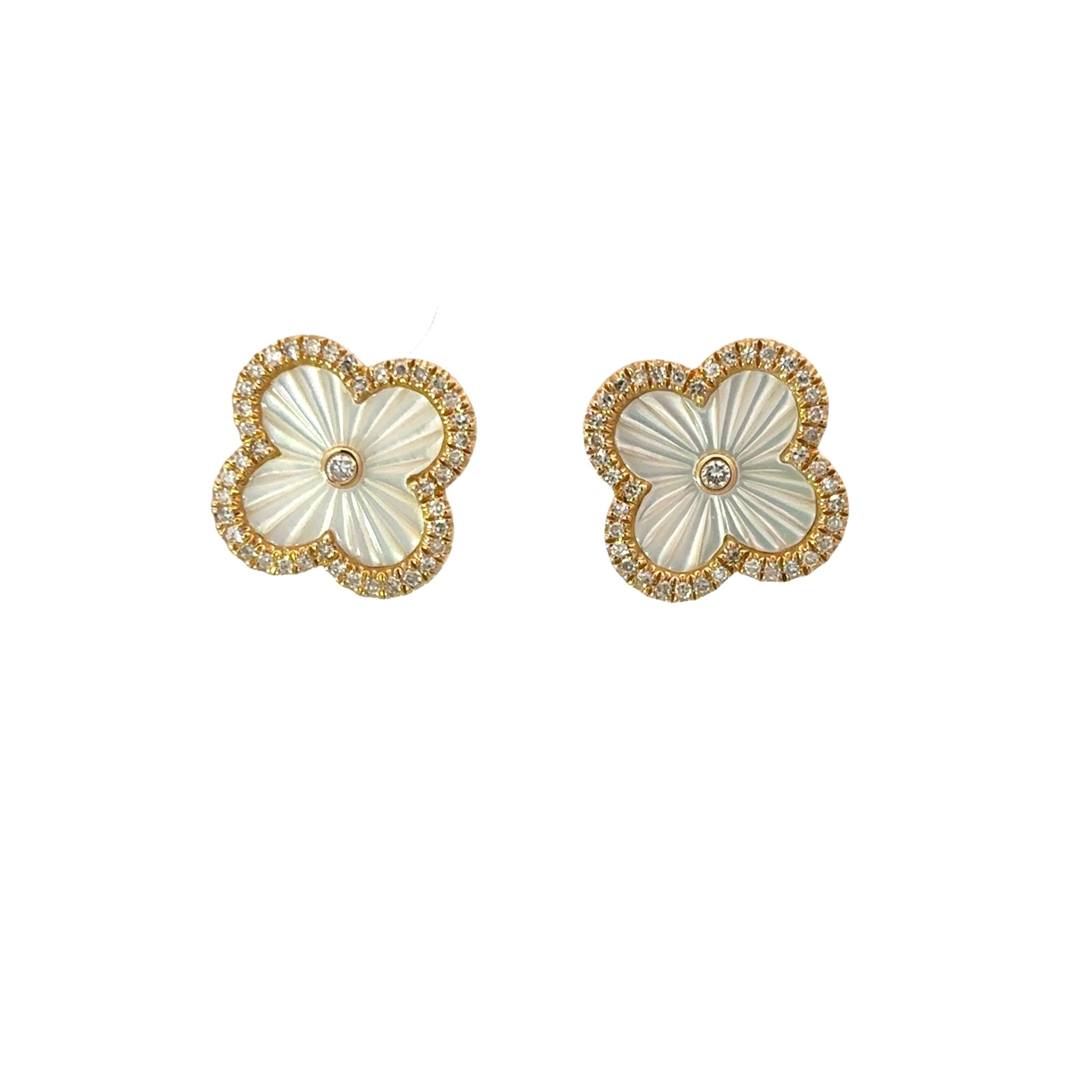 D0.20CT 14KY CLOVER TEXTURE CENTER DIAMOND EARRINGS MOP1.50CT - C'SANTOS