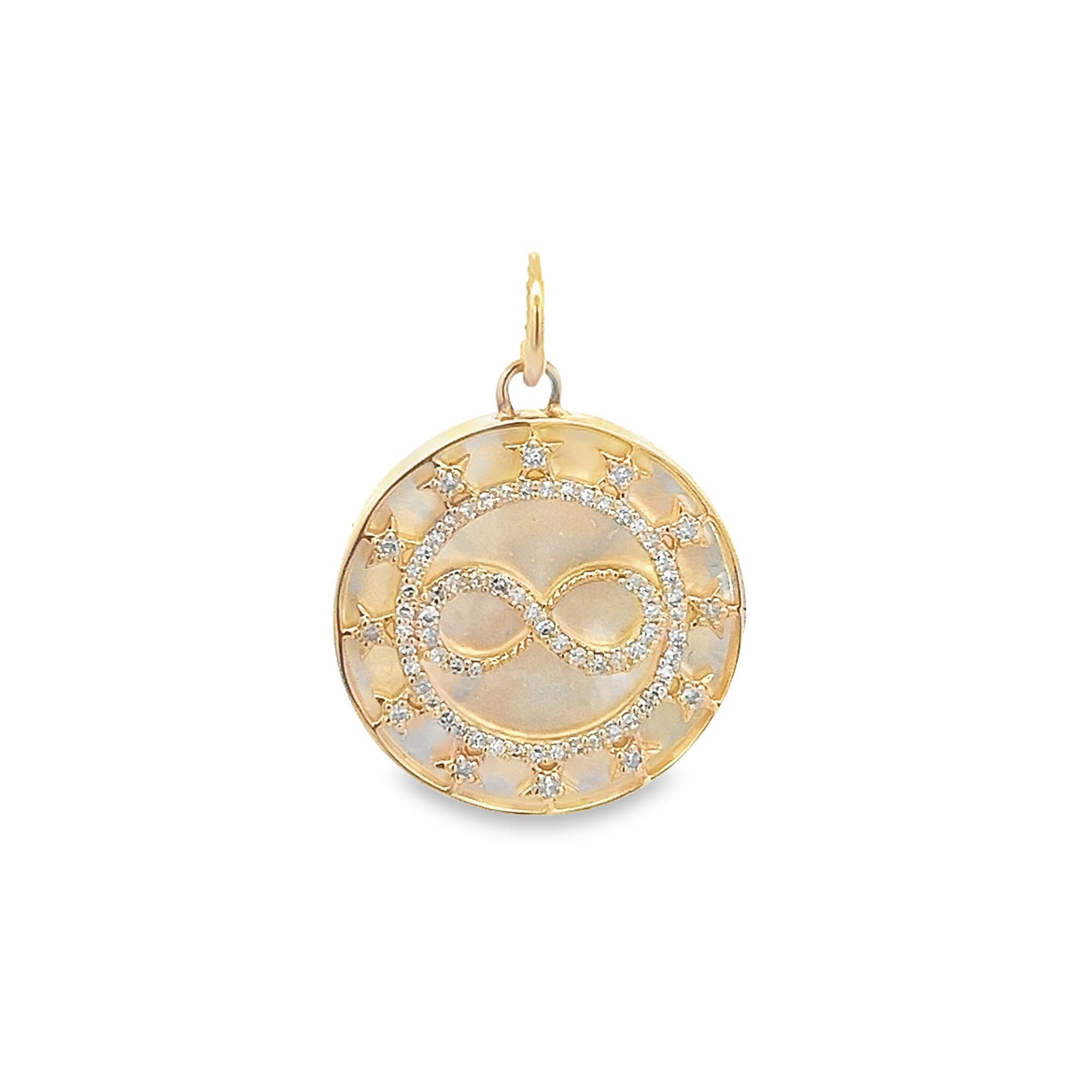 D0.25CT 14KY MOP INFINITY AND STARS COIN PENDANT MOP3.68CT - C'SANTOS