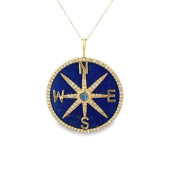 D0.33CT 14KY LAPISLAZULI DIAMOND COMPASS CHARM - C'SANTOS