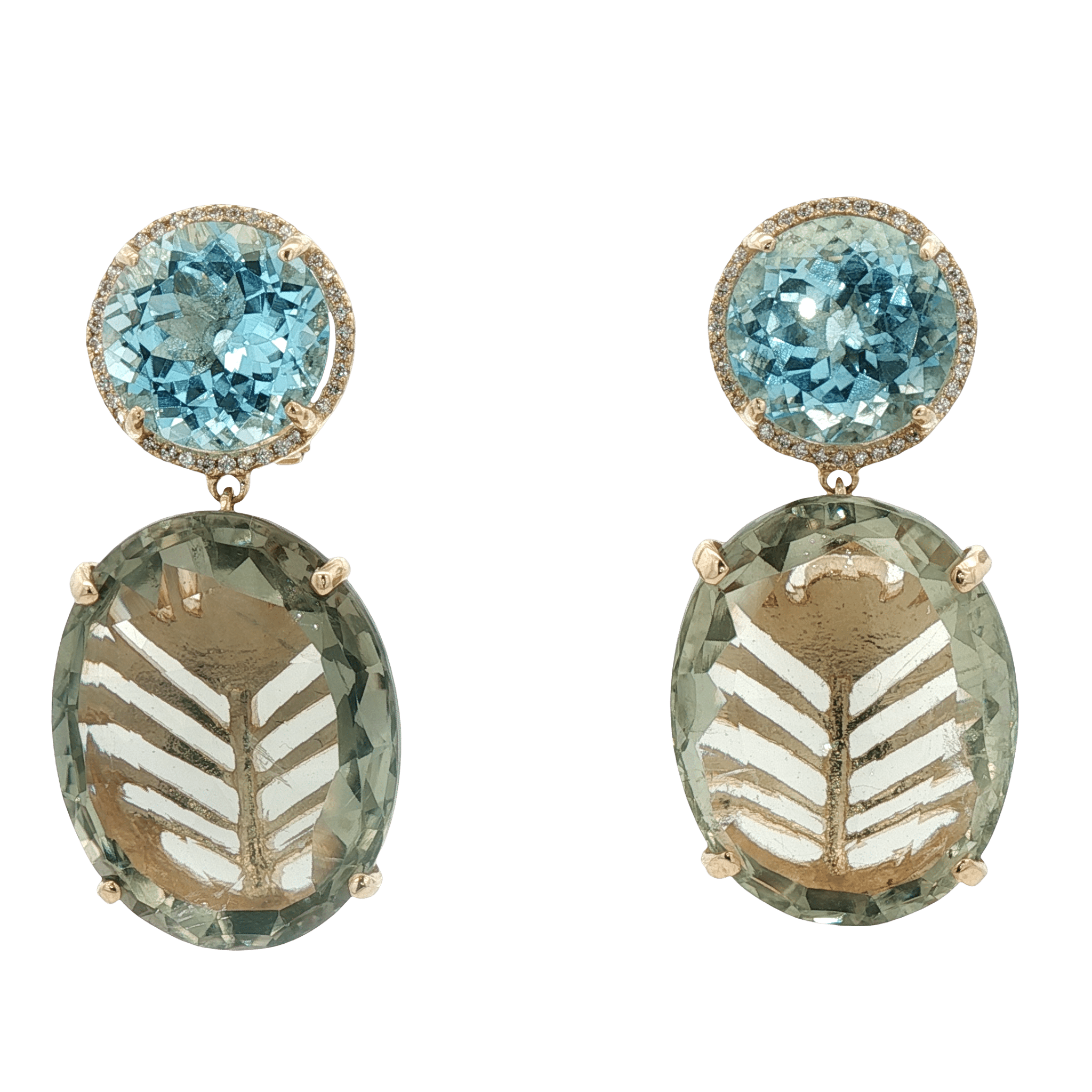 D0.36CT 14KY EARRINGS LIGHT BLUE TOPAZ 3.9CT AND APATITE - C'SANTOS
