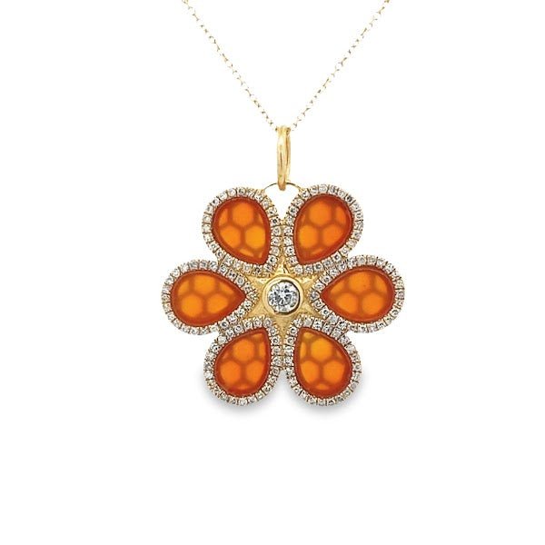 D0.40CT 14KY RED ONYX DIAMOND FLOWER CHARM - C'SANTOS