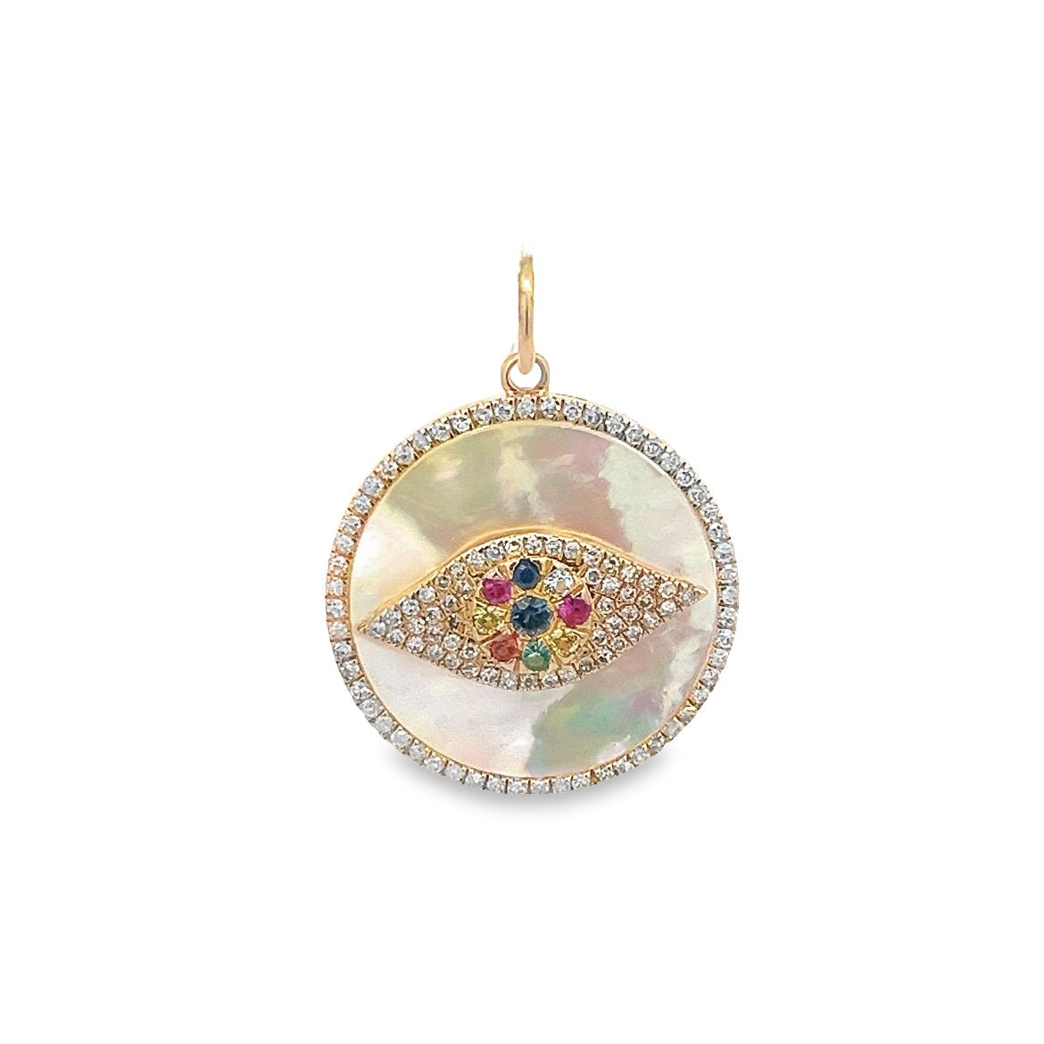 D0.41CT 14KY MULTI SAPPHIRE EVIL EYE MOP PENDANT MS4.84CT - C'SANTOS