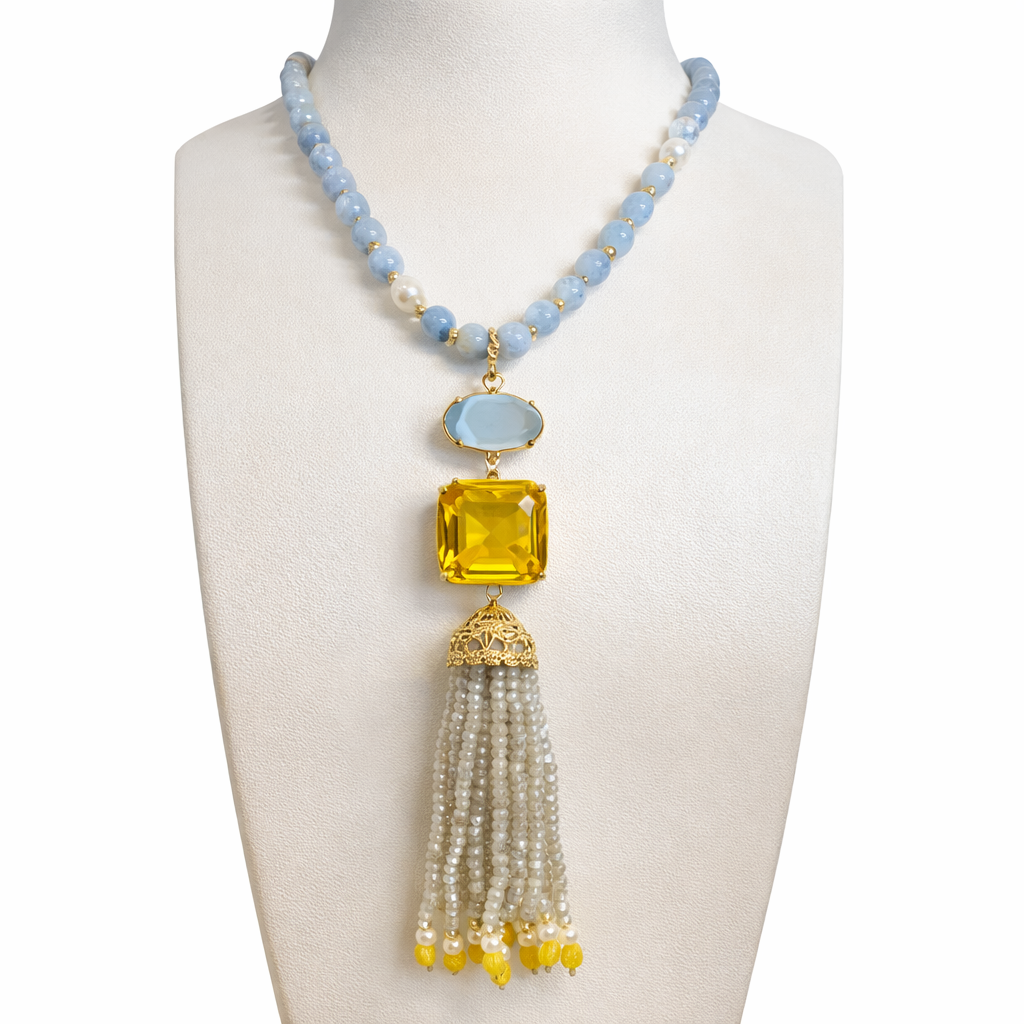 Collar de Plata 925 Bañada en Oro con Jade Amarillo