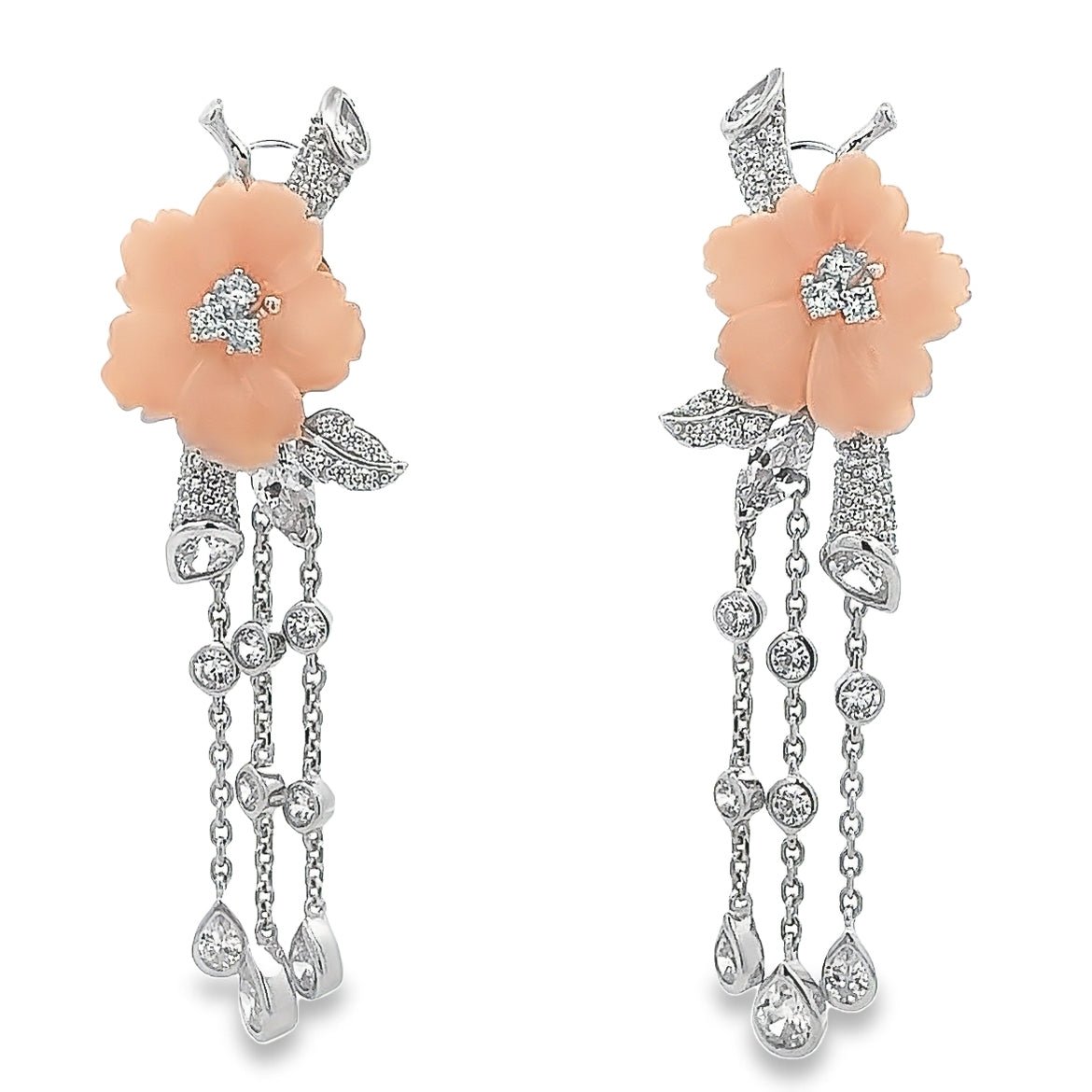 EARRING SILVER CENTER FL ORANGE CALCITE WHITE CZ - C'SANTOS