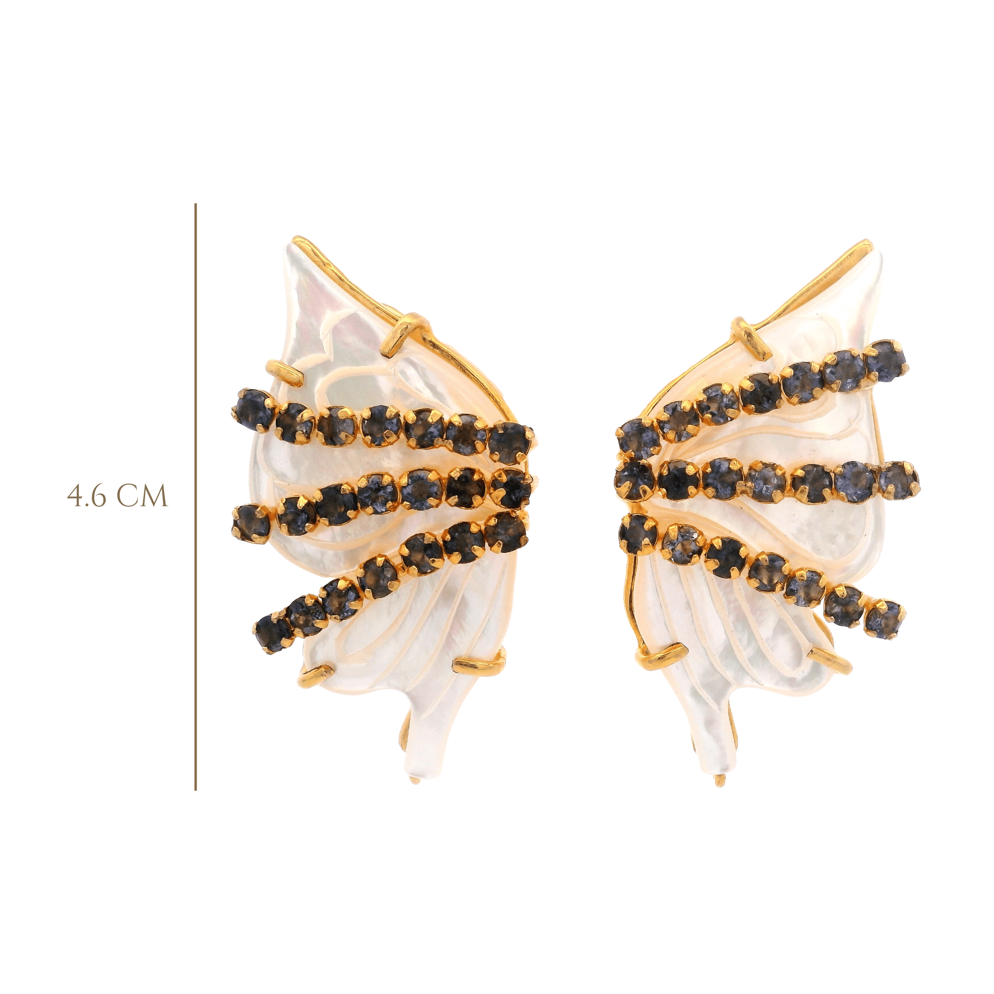 EARRINGS WHITE MOTHER PEARL BUTTERFLY SHAPE SET WITH IOLITE - C'SANTOS