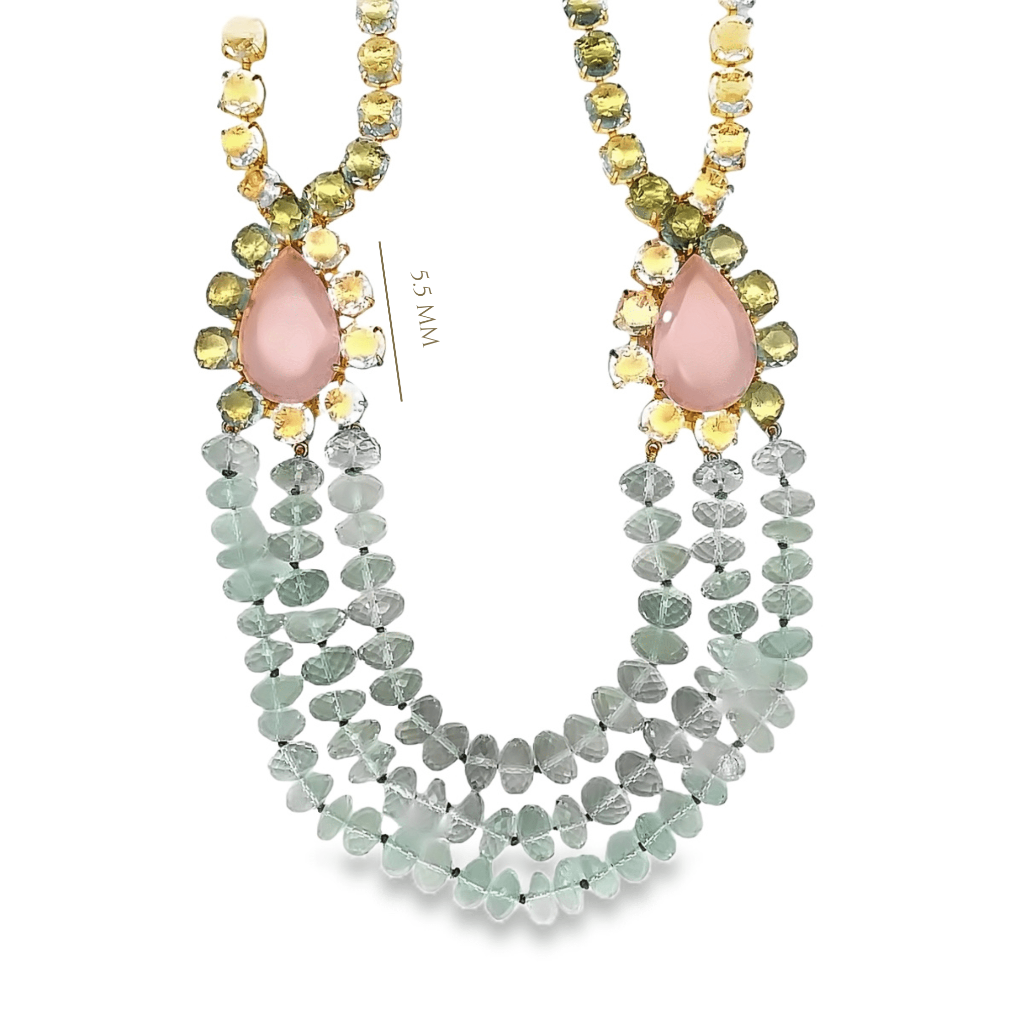 NECKLACE SET WITH ROSE QUARTZ GREEN AMETHYST CLEAR QUARTZ AND GREEN AMETHYST STRANDS - C'SANTOS