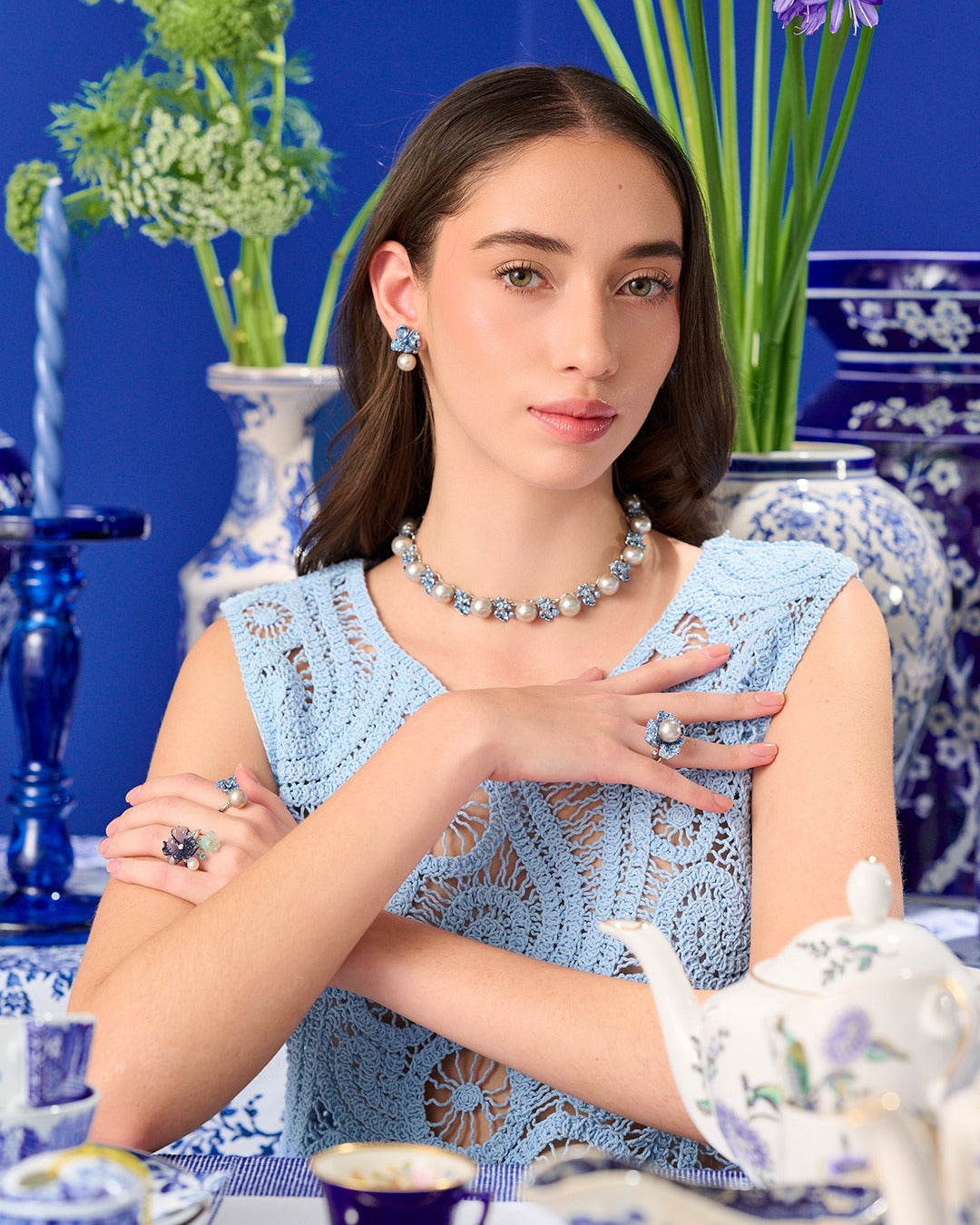 925SL TWO FLOWER ALUMINIUM PINK AND PEARL WHITE CZ EARRINGS