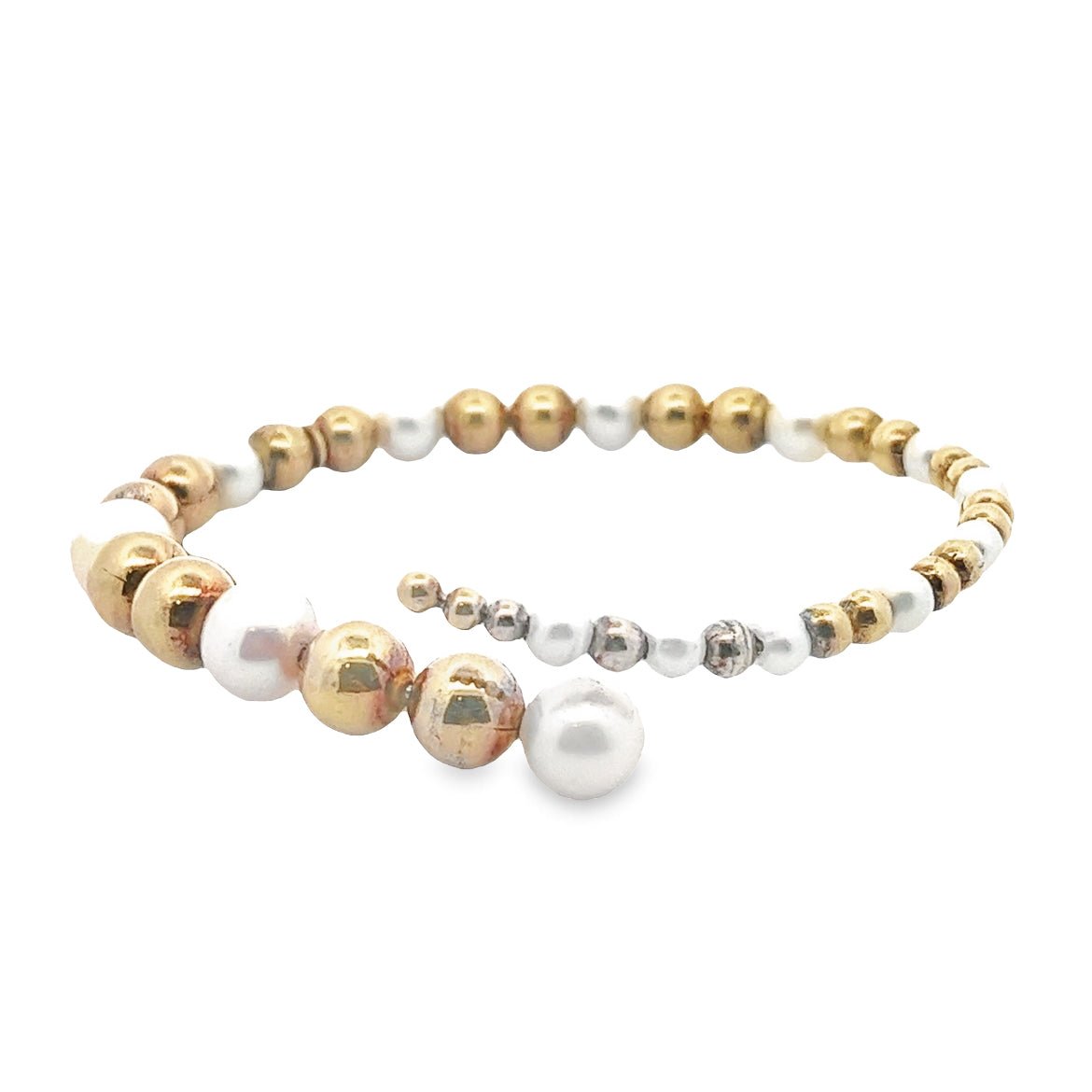 PULSERA PLATA 925 CON BAÑO DE ORO AMARILLO CON DISEÑO DE ESFERAS CON PERLAS - C'SANTOS