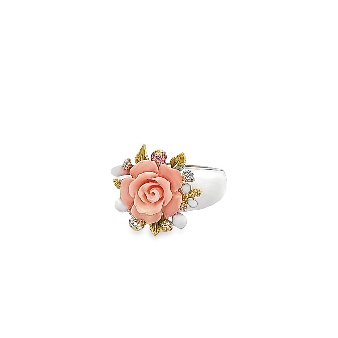 RING SILVER CENTER FL MIXROSE PINK CHAMPANGE CZ ENAMEL - C'SANTOS