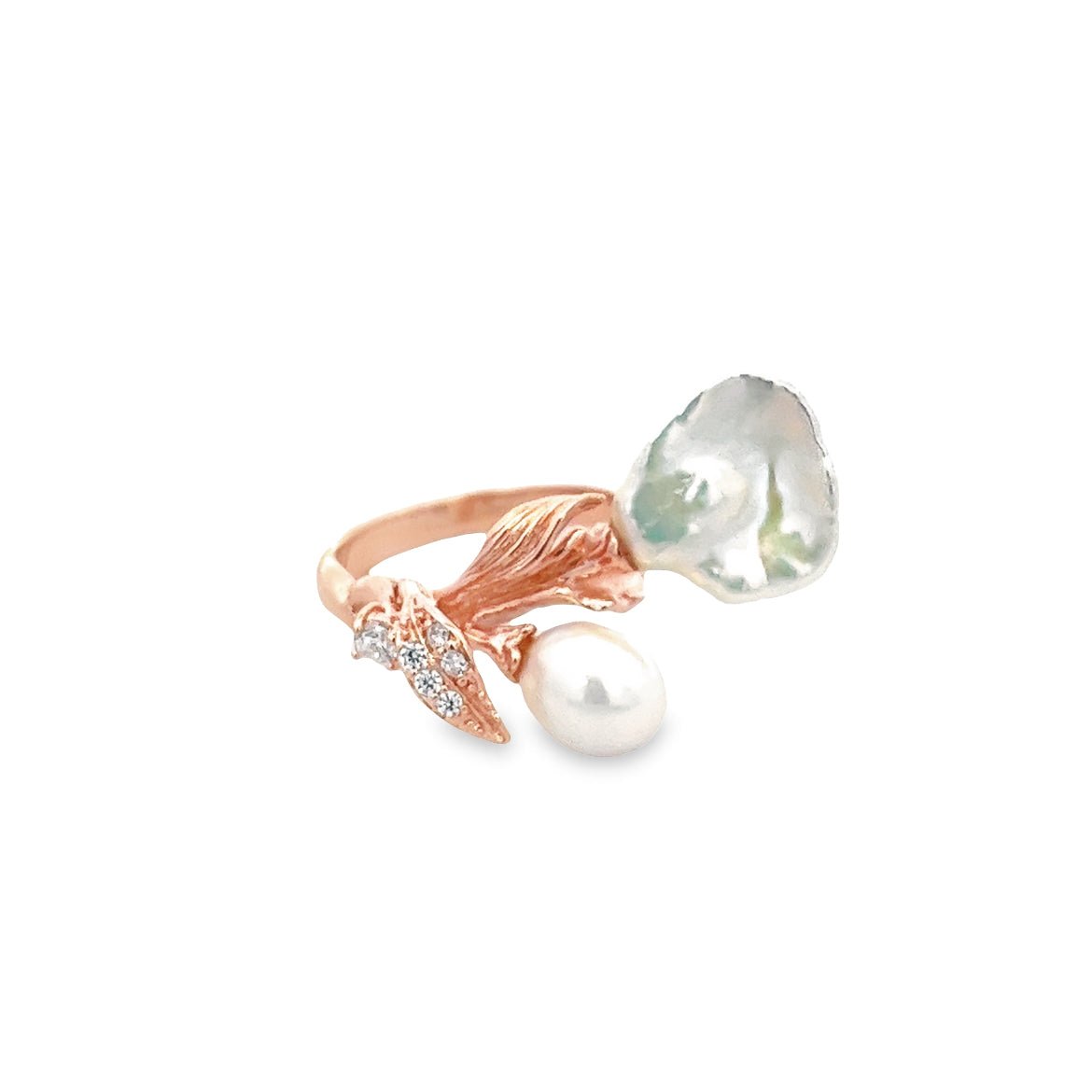 RING SILVER CENTER WHITE CZ FRESH WATER WHITE PEARL PP - C'SANTOS