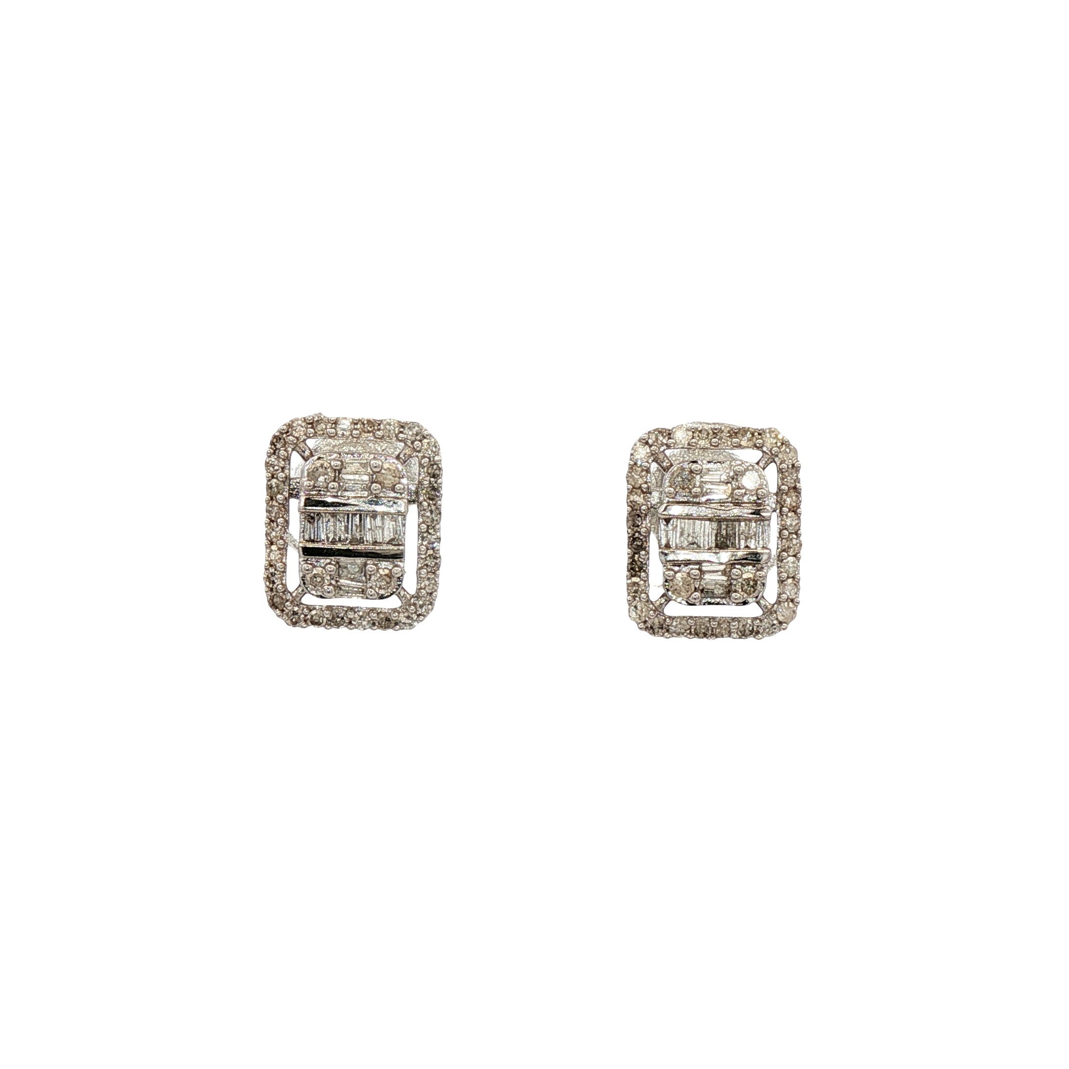 Aretes Cuadrados Halo en Oro Blanco 14K