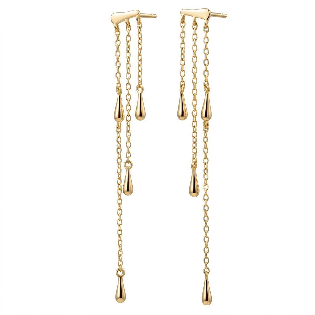 925YG PLAIN BAR HANGING CHAIN EARRINGS