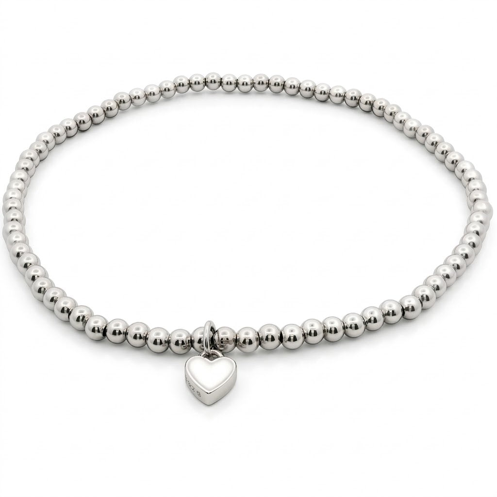 925SL SOLITARY HEART ENEMAL WHITE BEAND BRACELET