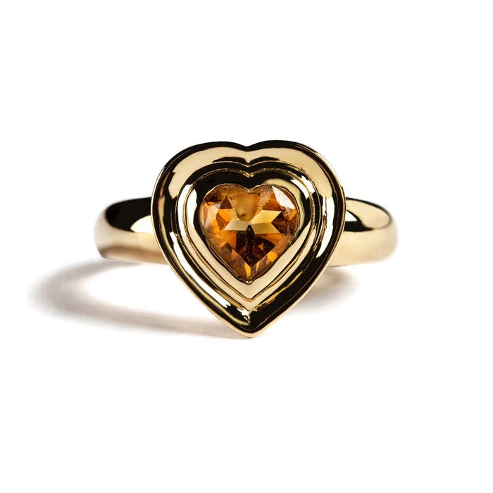 ANILLO ORO AMARILLO 14KT CON BIESEL DE CORAZON DE CITRINA