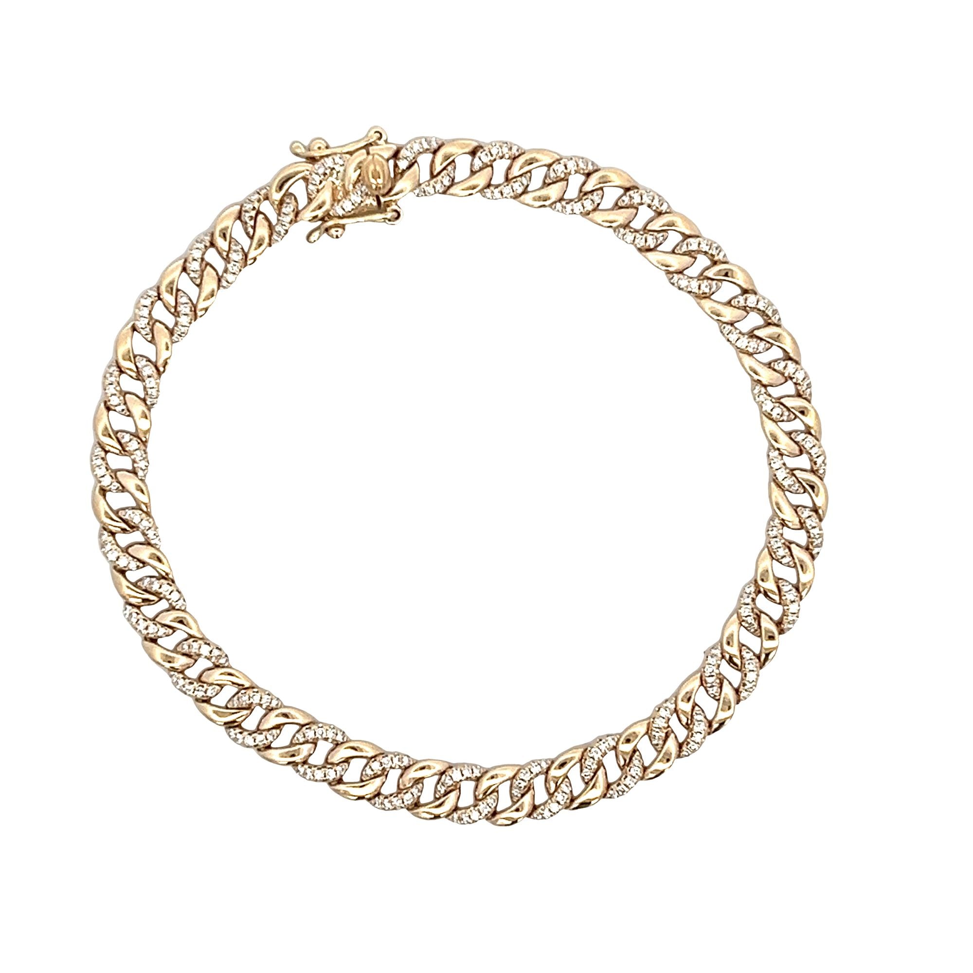 D0.69CT 14KY CUBAN LINK SEMI PAVE BRACELET
