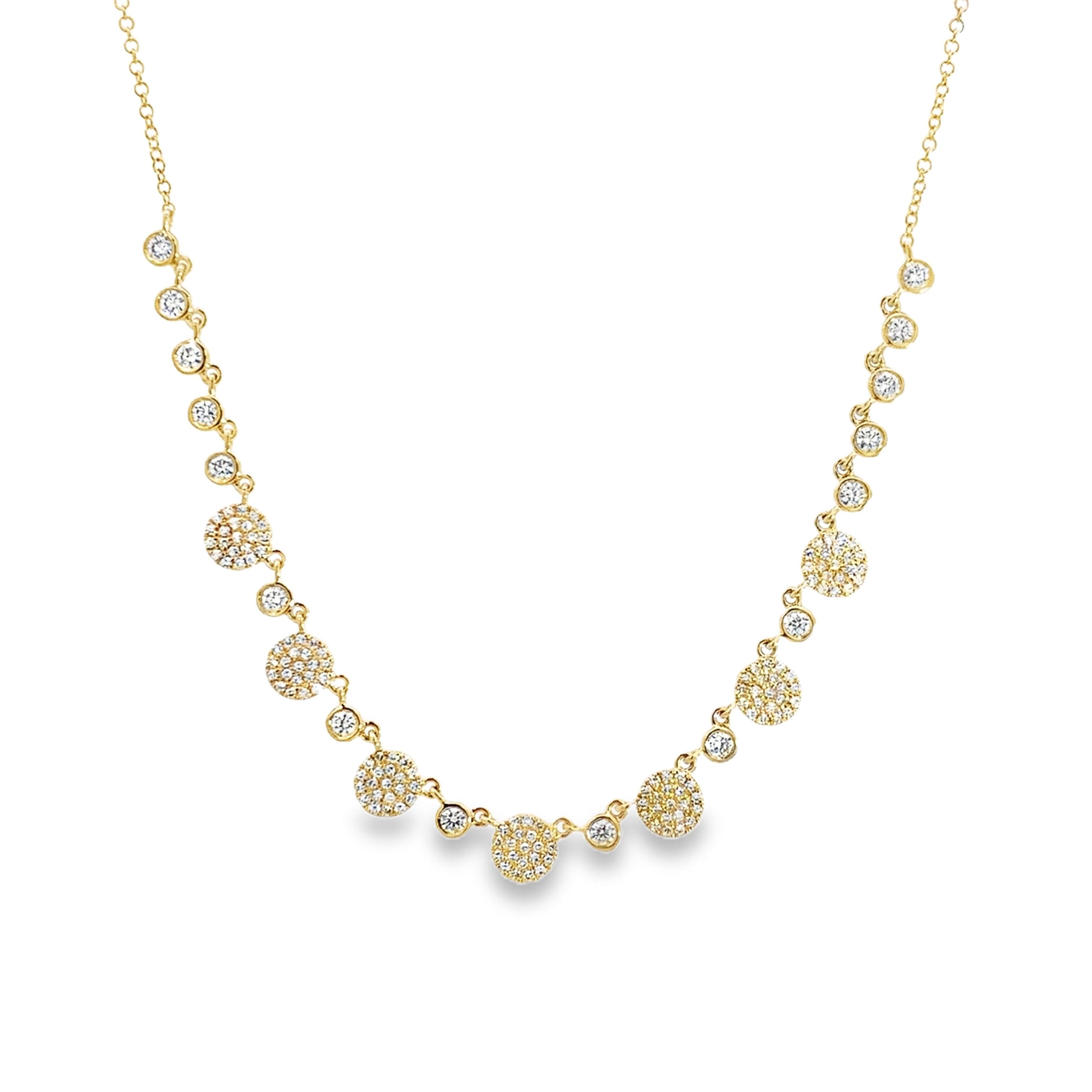 D0.77CT 14KY BAR BEZEL AND ROUND PAVE NECKLACE