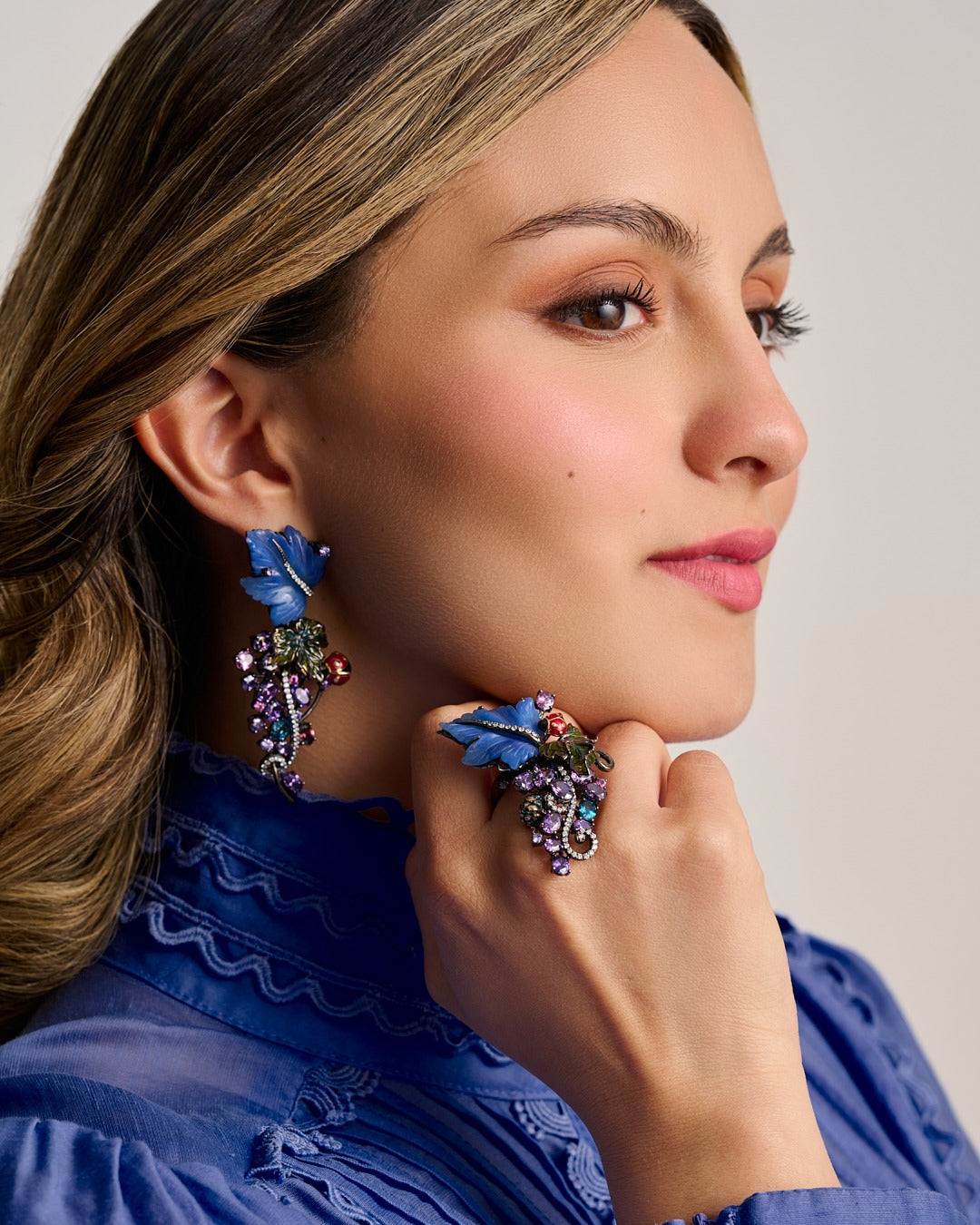 RING SILVER CENTER TOURMALINE CZ SYN PINK PURPLE LONDON BLUE WHITE CZ