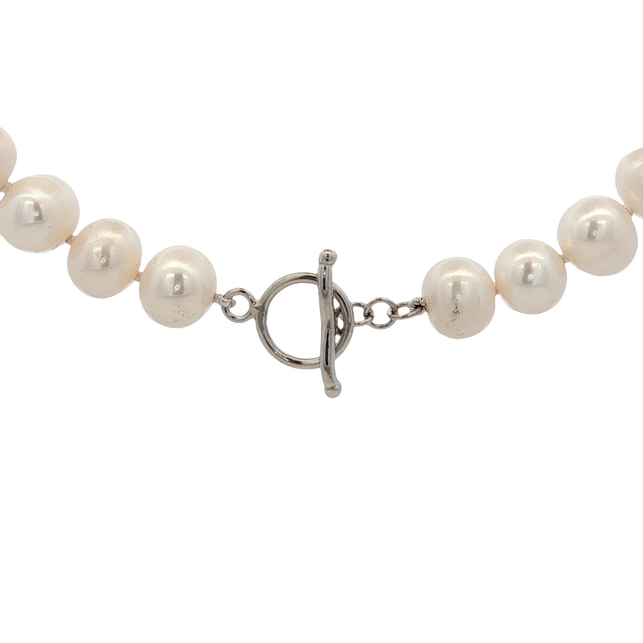 WHITE PEARL STERLING SILVER CLASP 10MM 18INCH NECKLACE - C'SANTOS