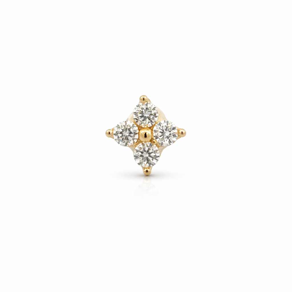 Piercing Floral en Oro Amarillo 14K con Circonias