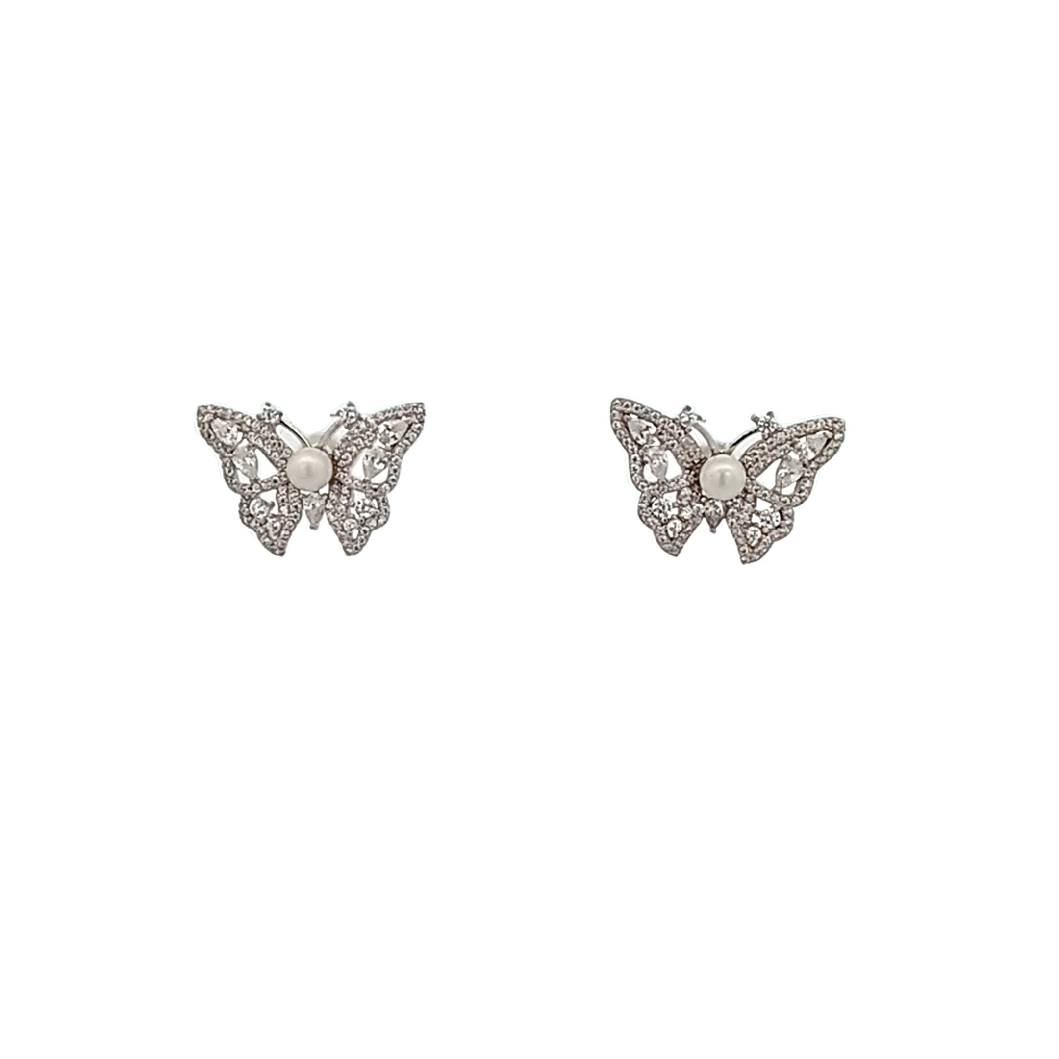 Aretes de Mariposa en Plata 925 con Perla