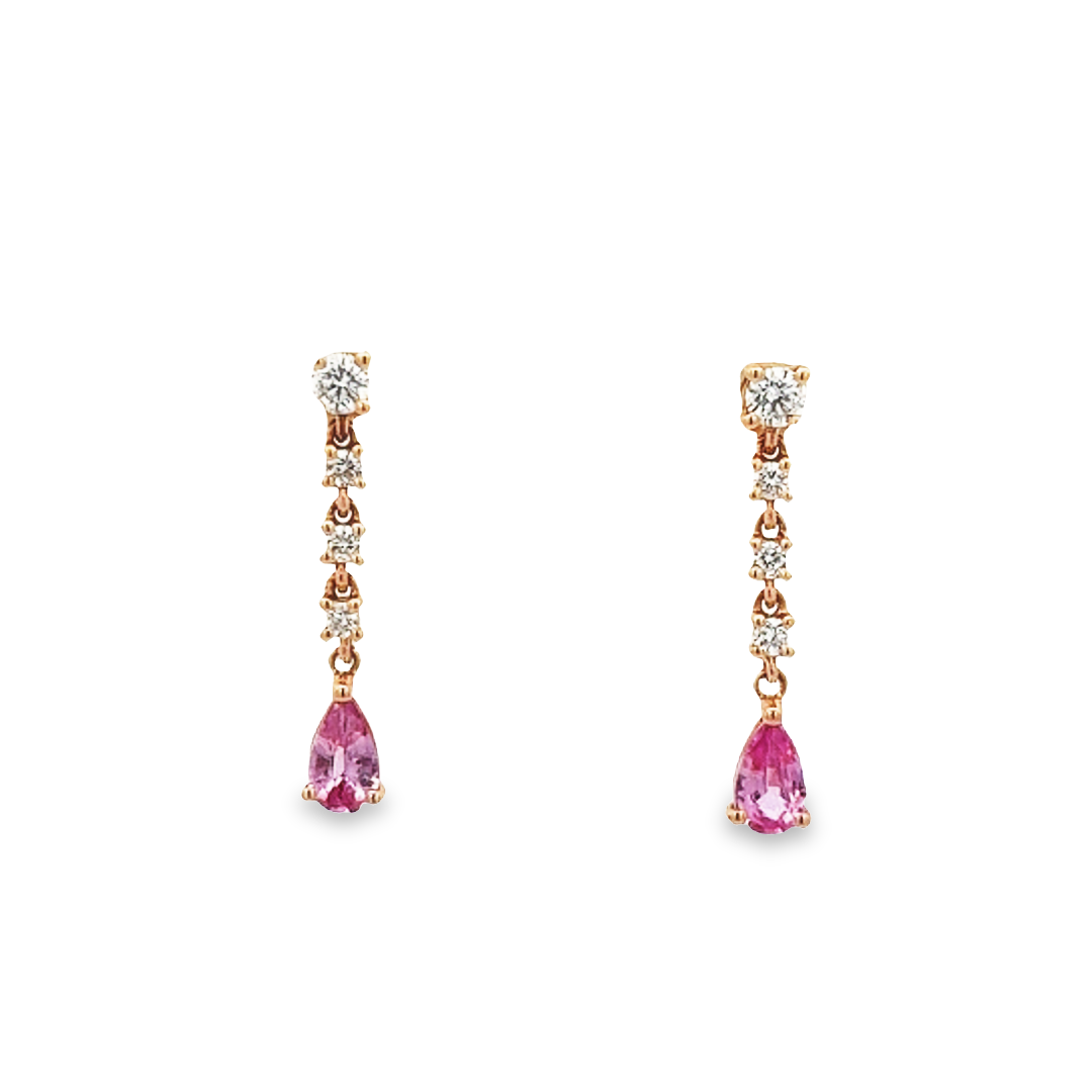 Aretes de Zafiro Rosado y Diamantes en Oro Rosa 14K