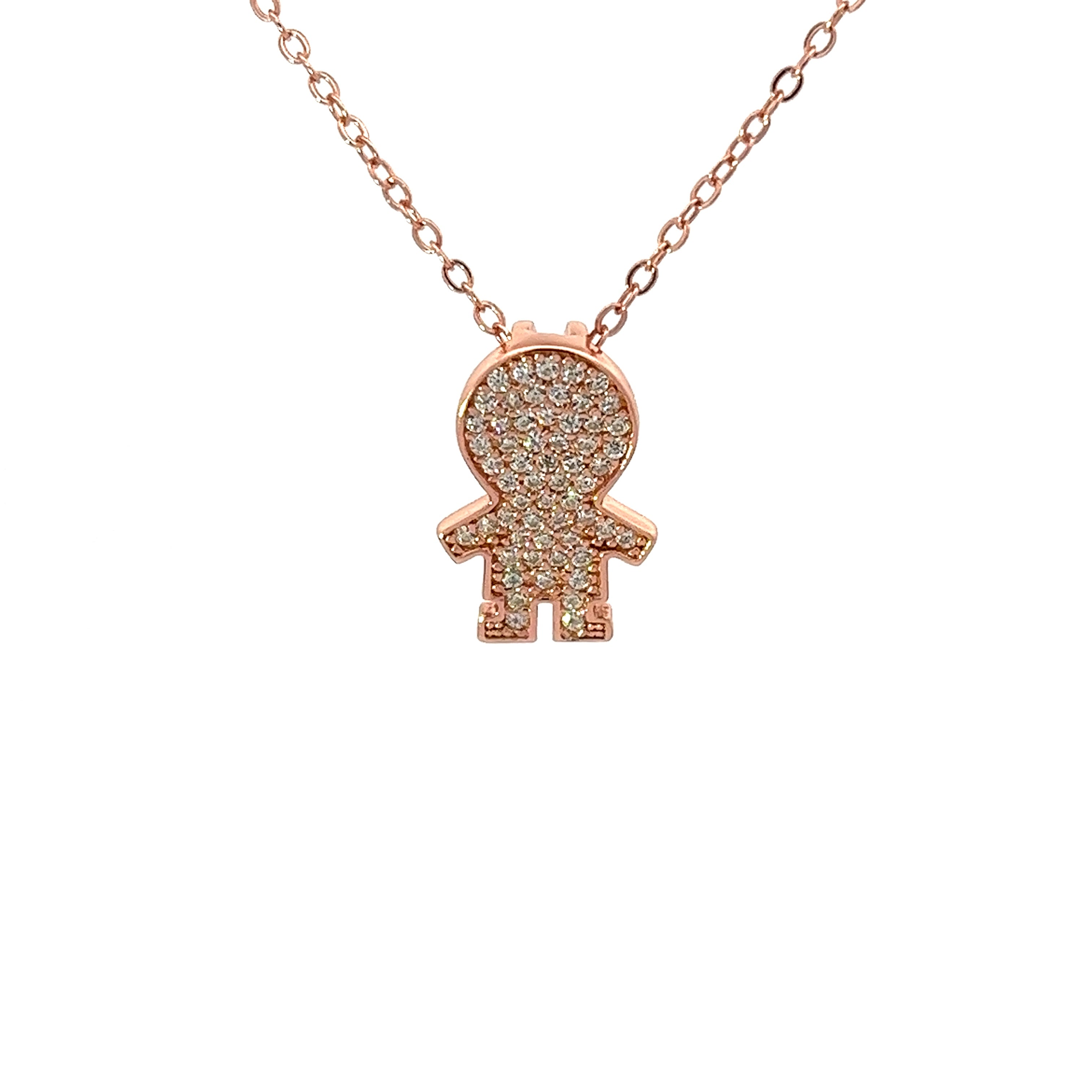 Collar con Dije de Niño y Cristales en Oro Rosa
