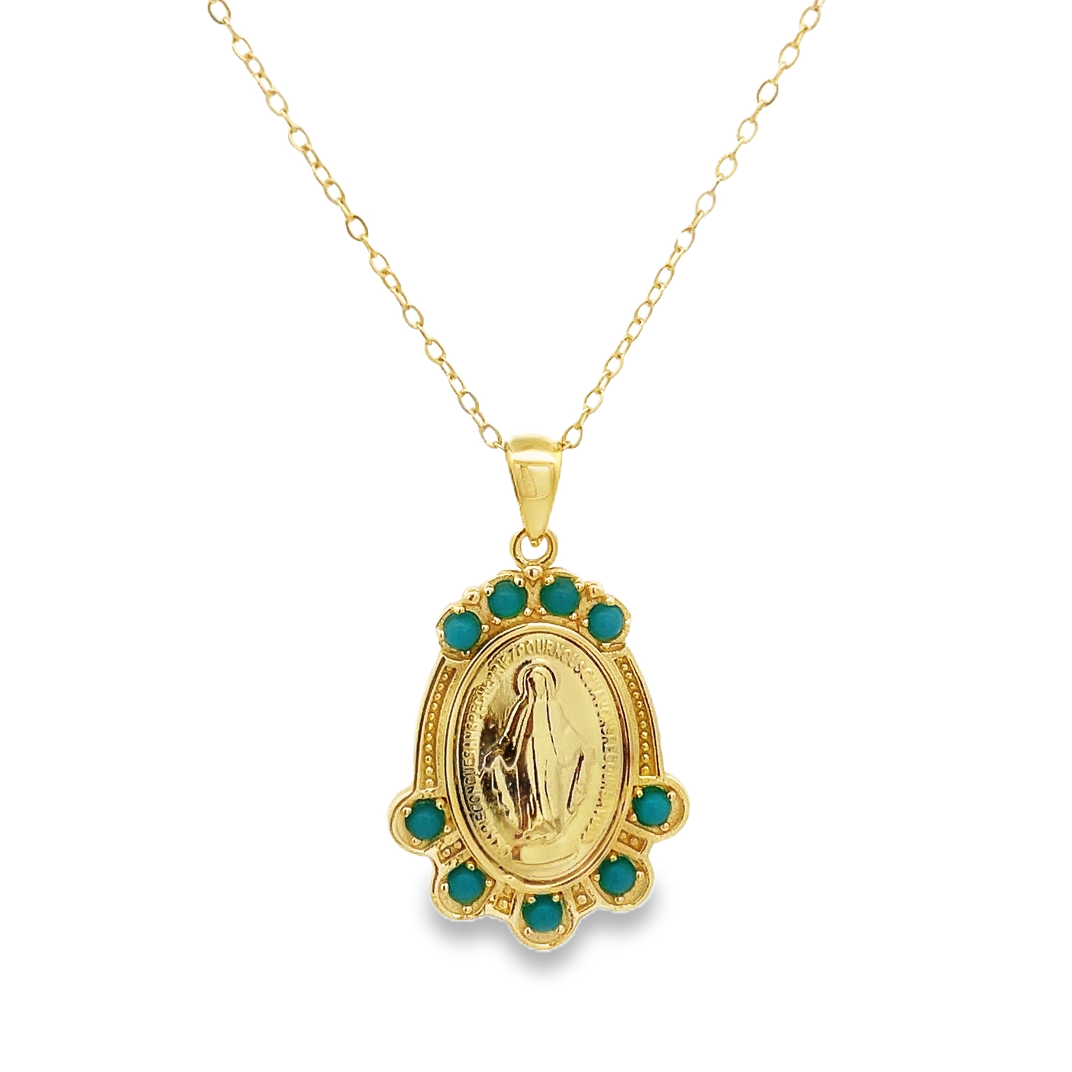Collar Virgen Milagrosa con Turquesas en Plata 925 Bañada