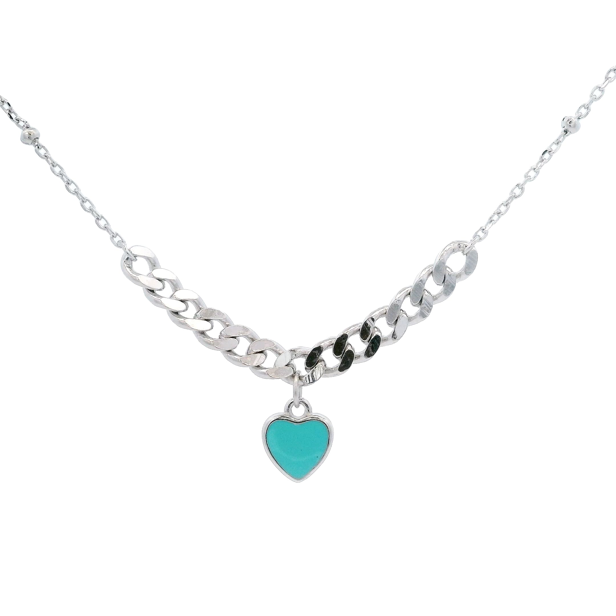 925SL SOLITARY HEART ENAMEL AQUA NECKLACE