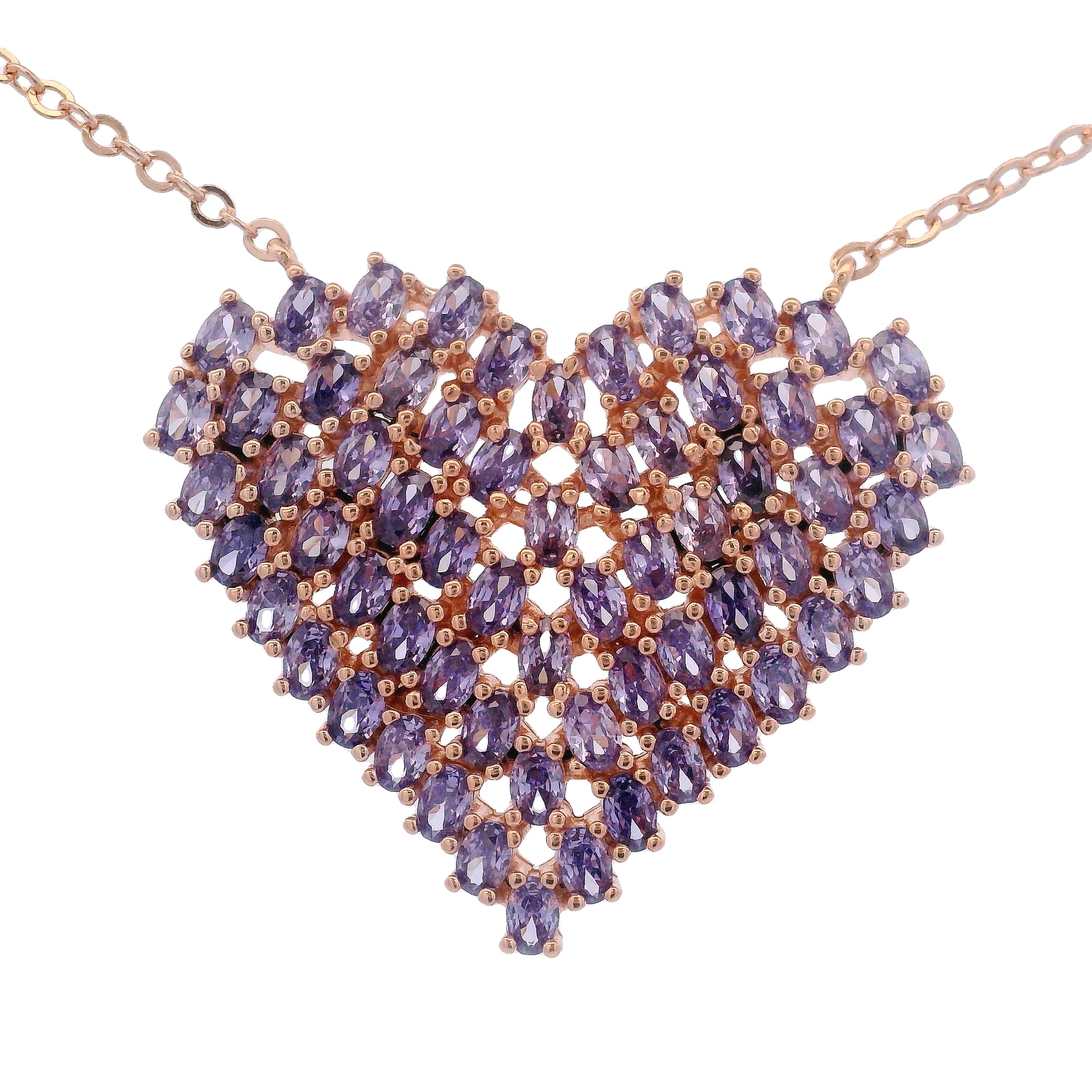 Collar Corazón Grande con Circonias en Oro Rosa