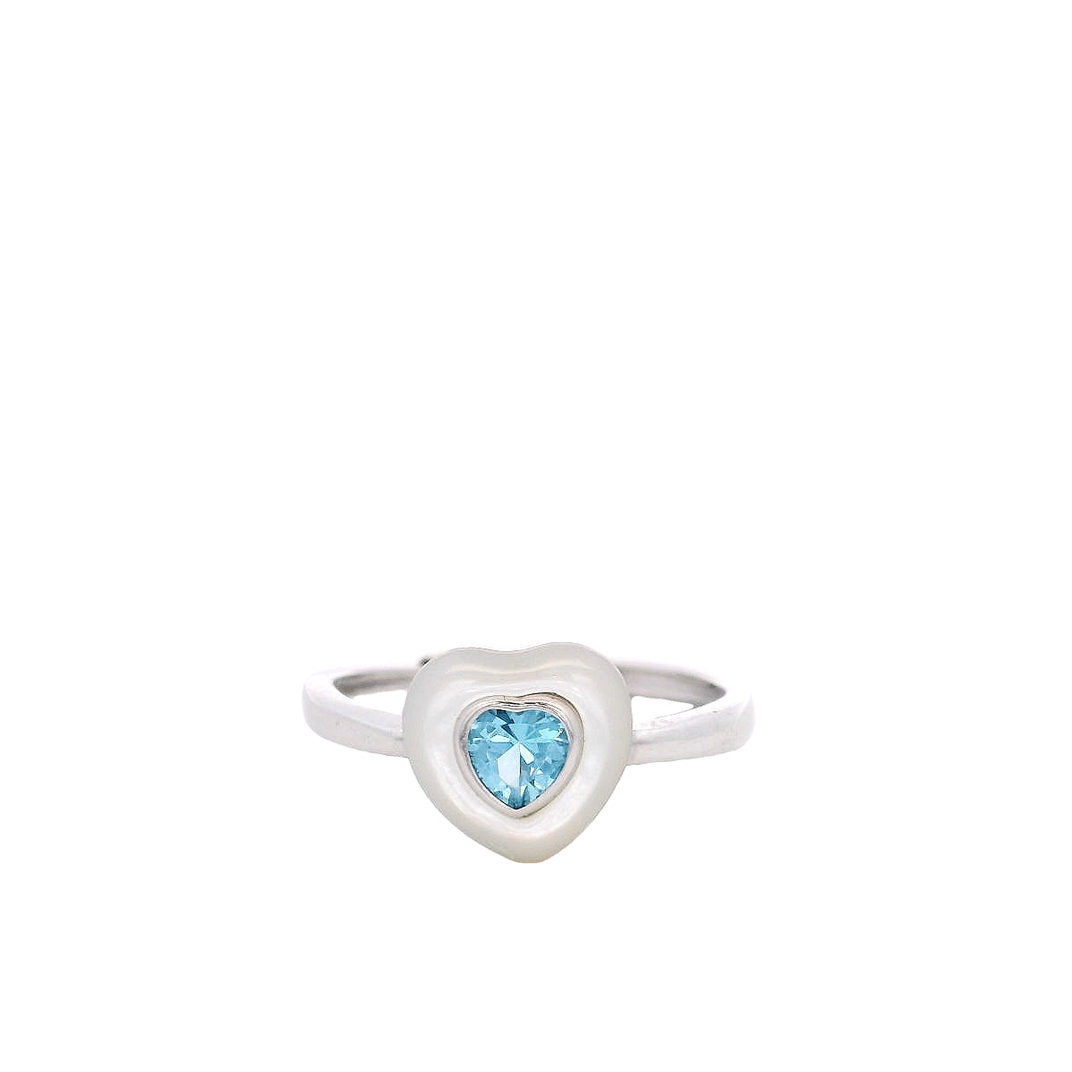 Anillo Corazón en Plata 925 con Perla y Circonia Azul