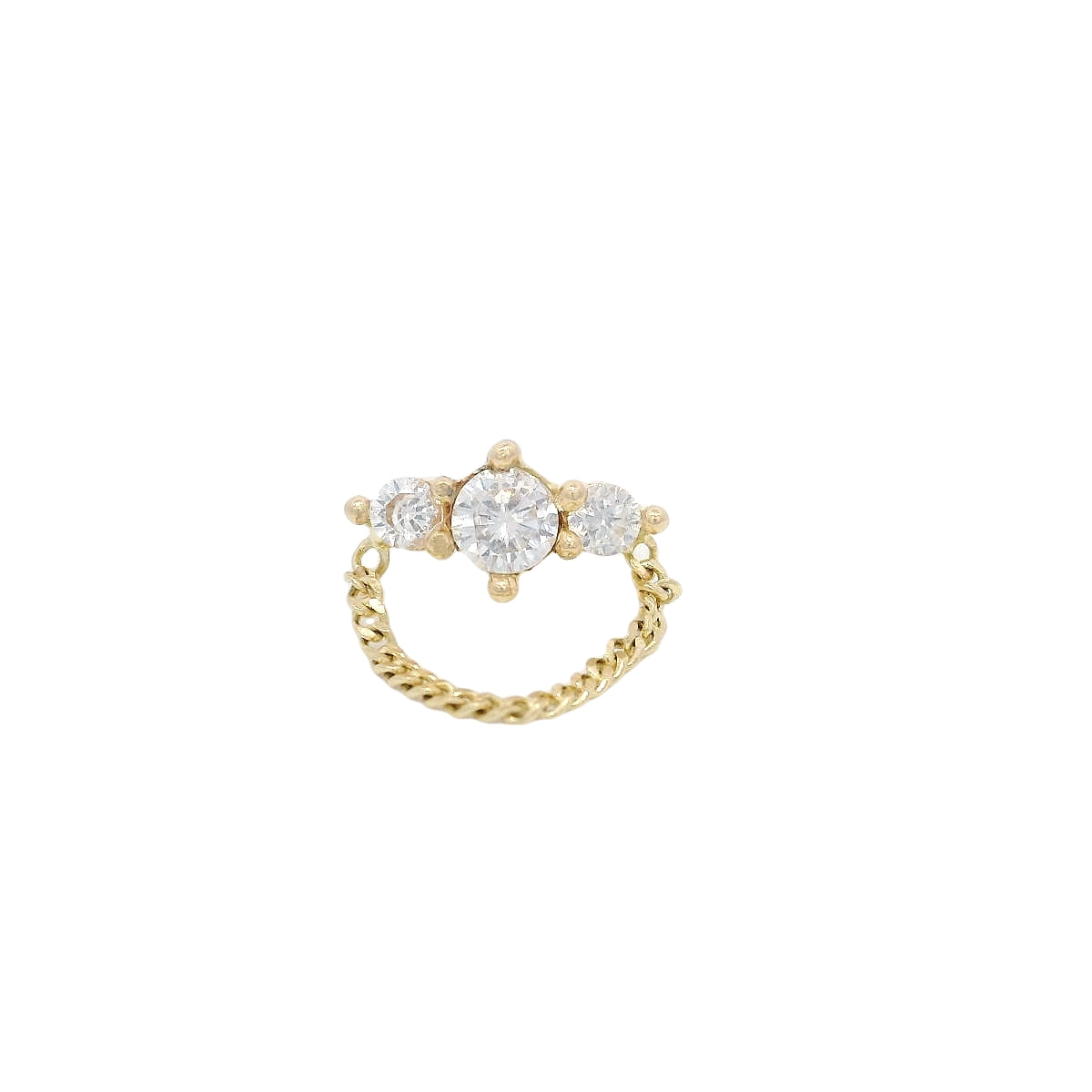 Piercing de Cadena en Oro Amarillo 14K con Tres Piedras