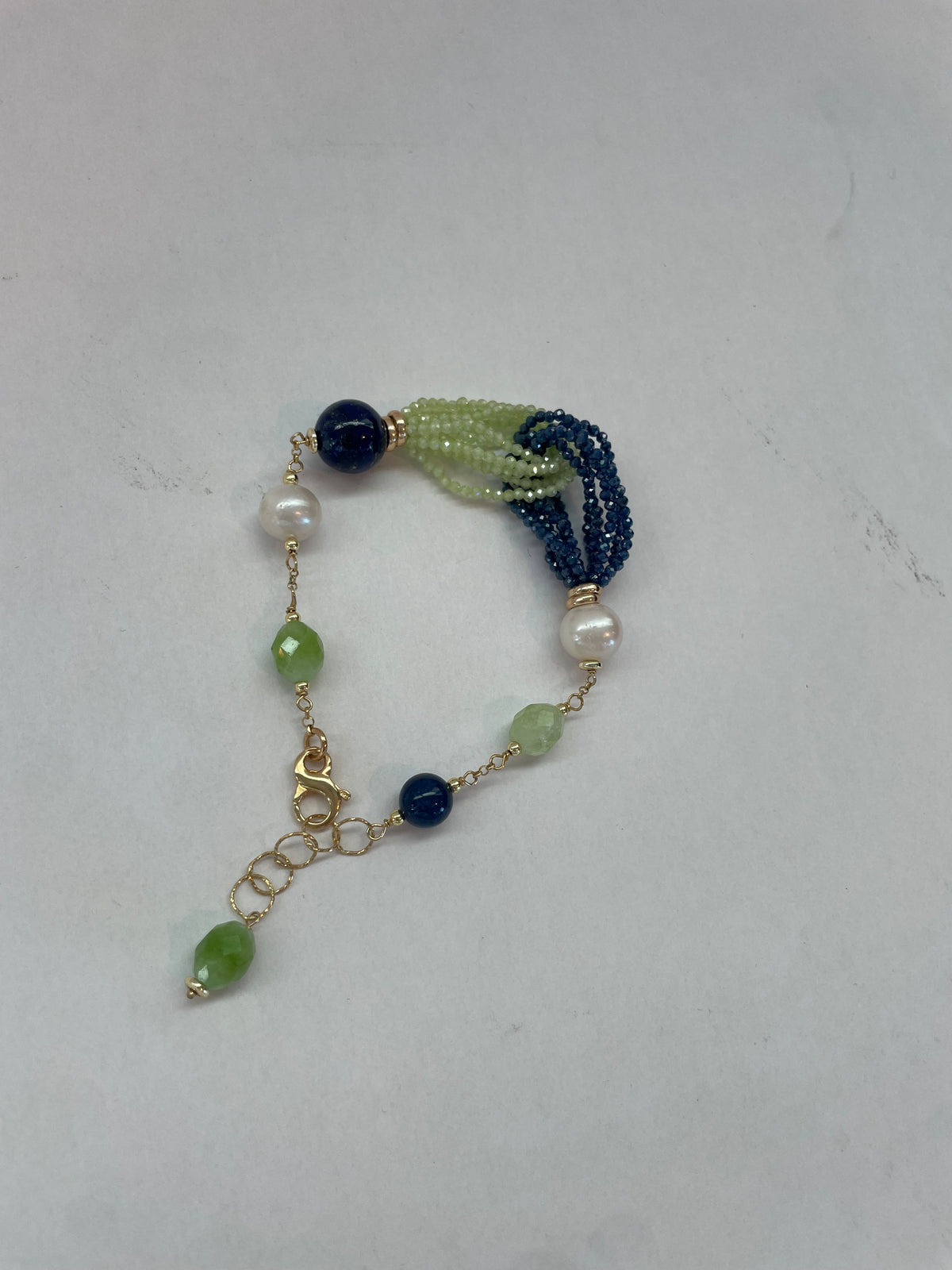 Pulsera de Plata 925 Bañada en Oro con Lapislázuli y Perlas