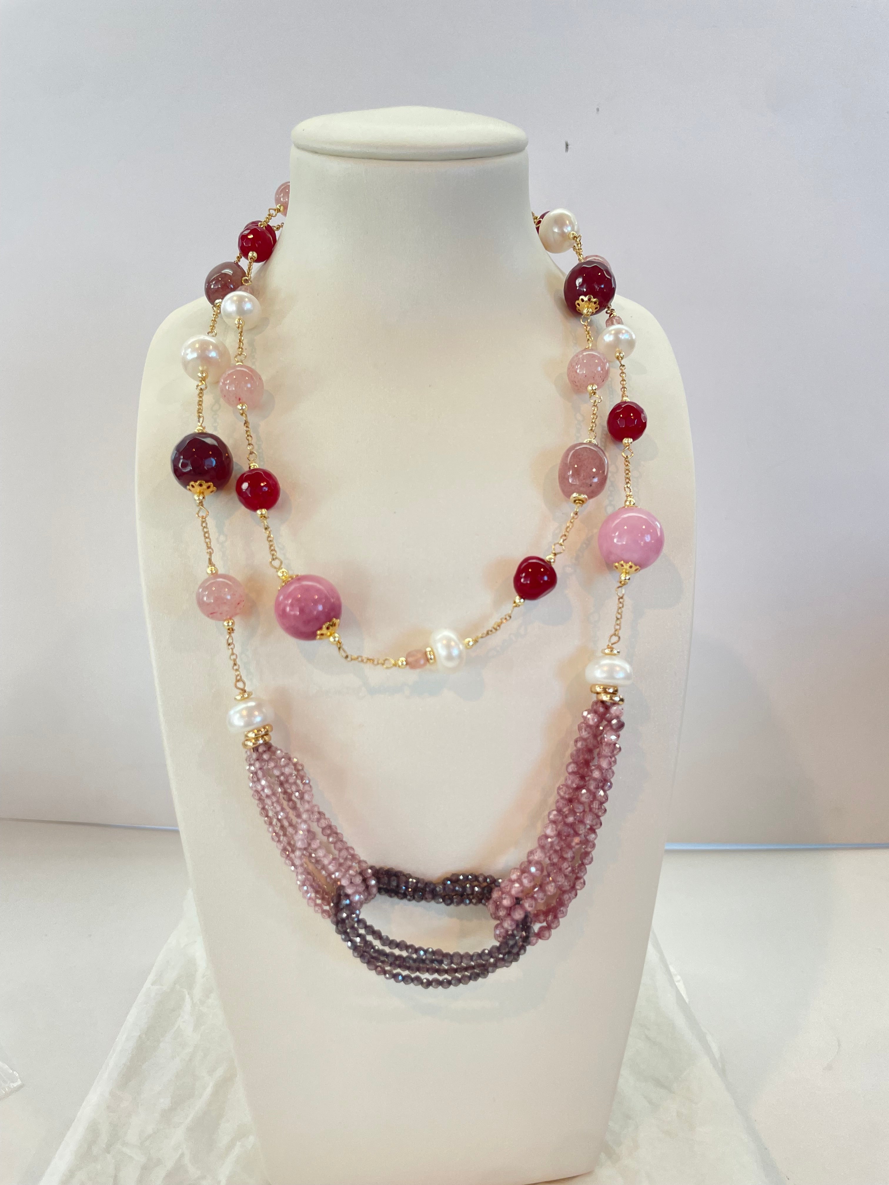 Collar de Perlas y Giada en Plata 925 Bañada en Oro