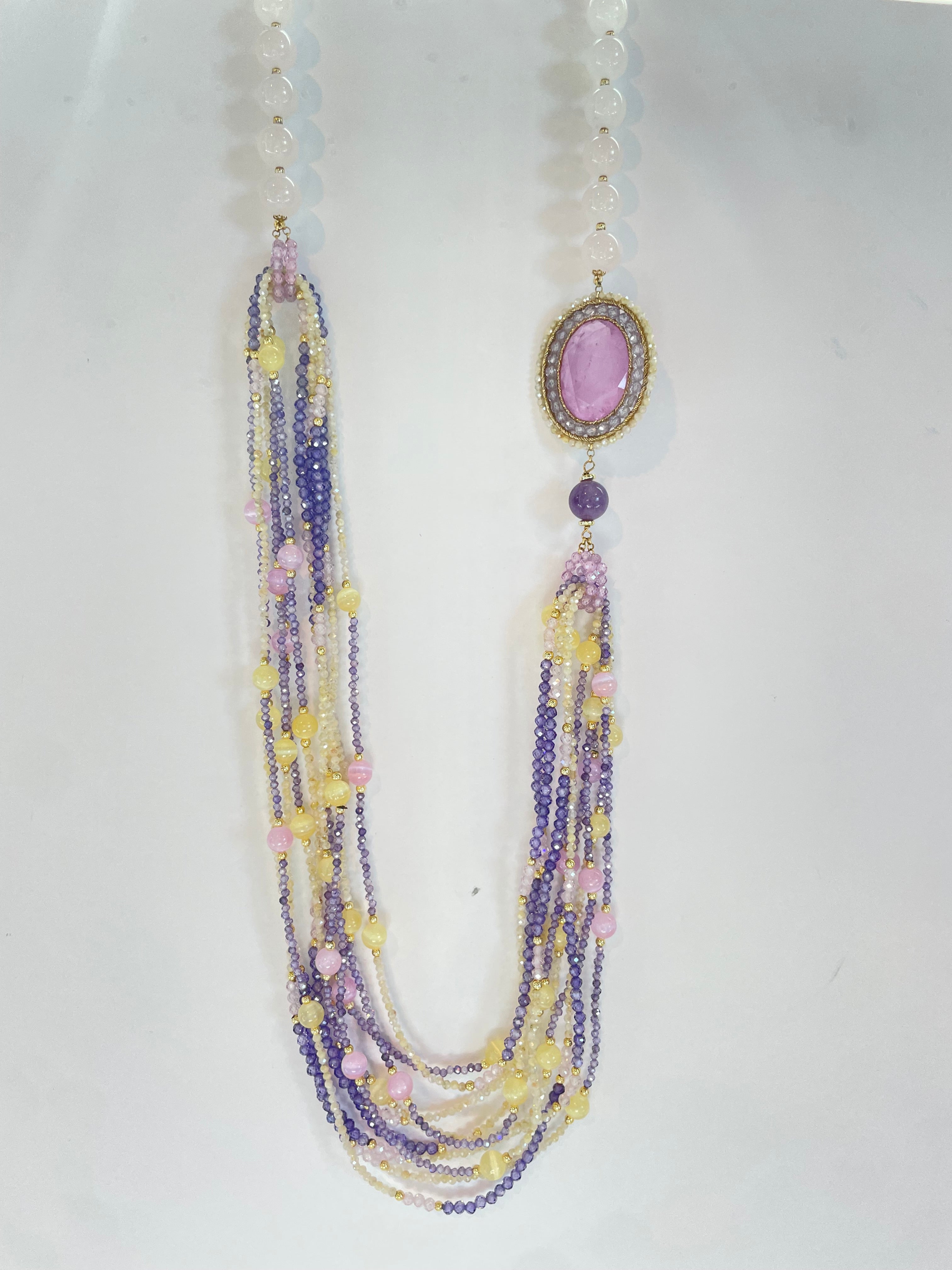 Collar de Plata 925 Bañada en Oro con Cuarzo Rosa