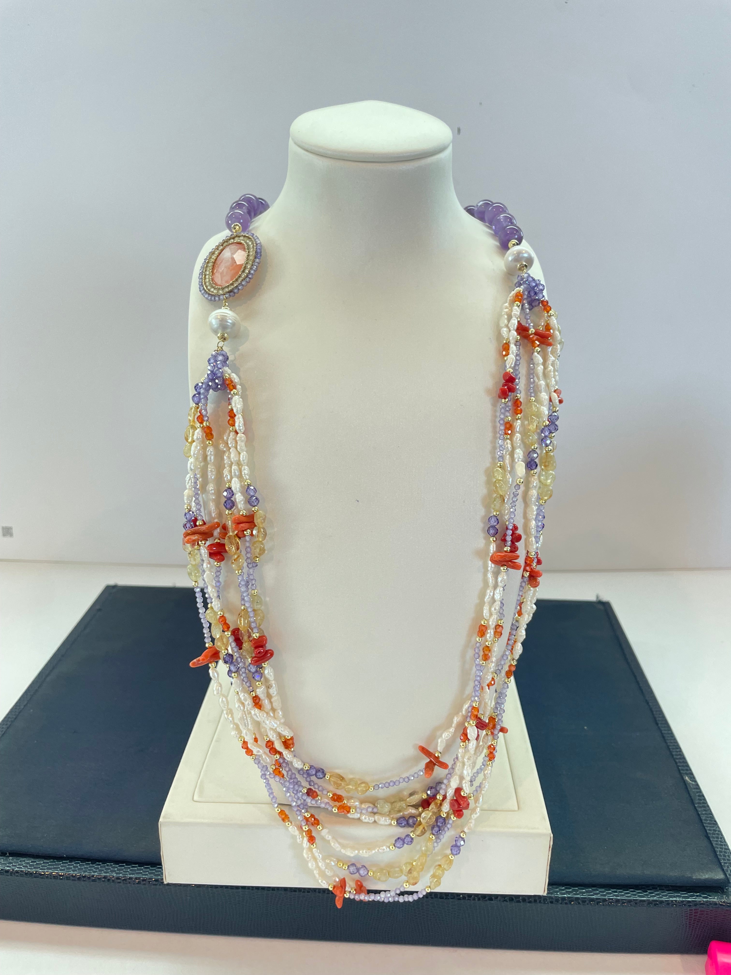 Collar de Perlas y Circonias en Plata 925 Bañada en Oro