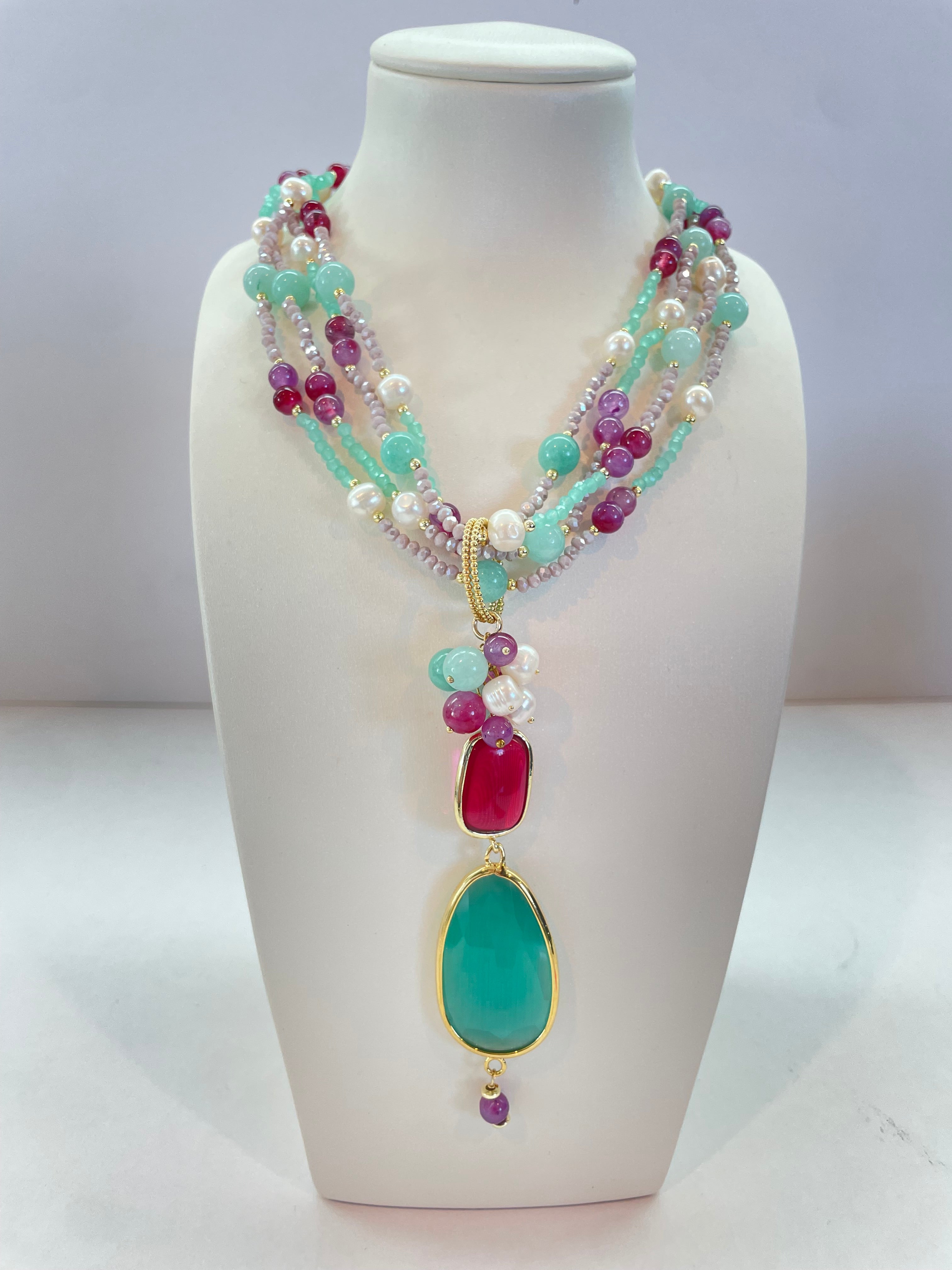 Collar de Plata 925 con Jade y Perlas