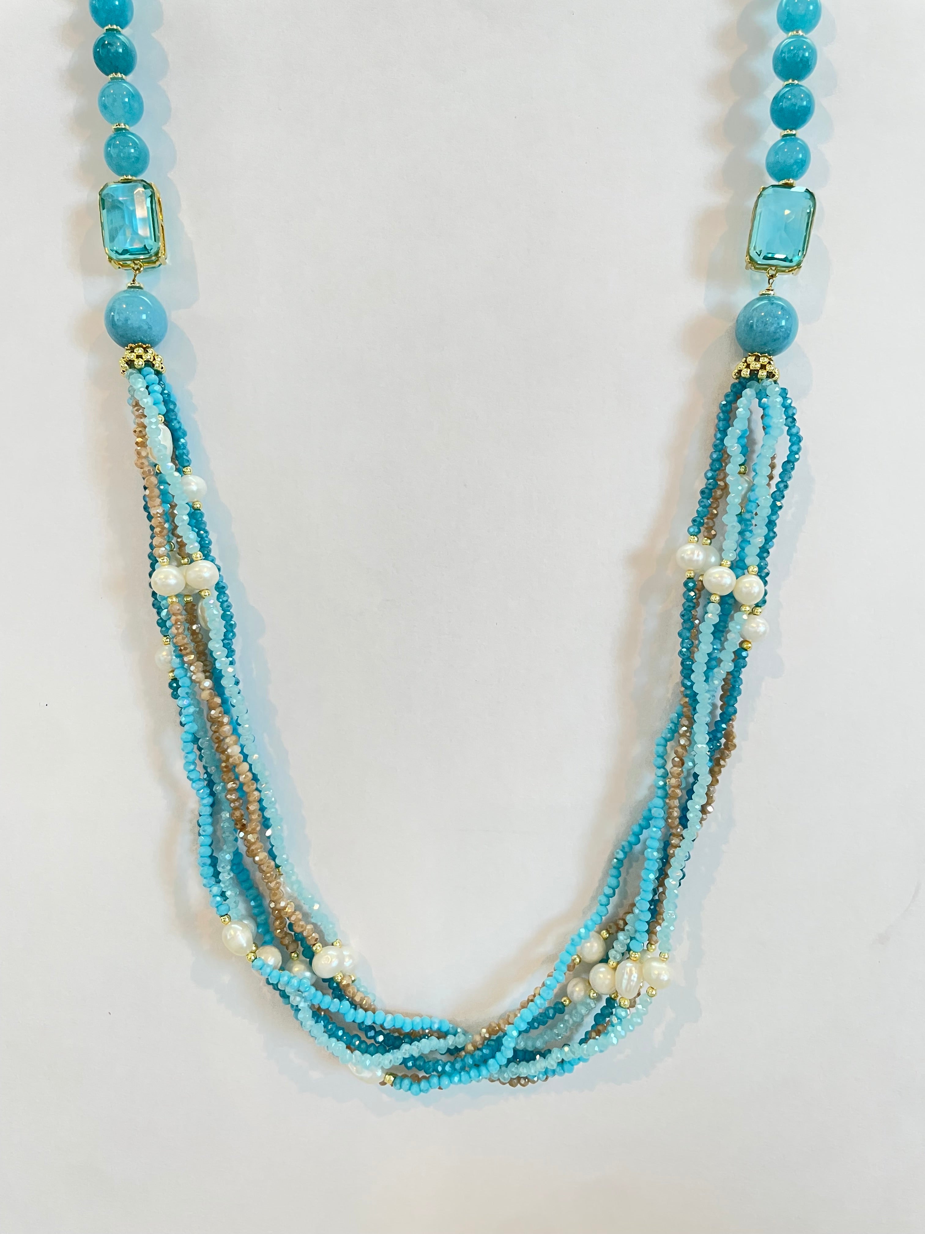 Collar con Angelita, Cristales y Perlas en Plata 925