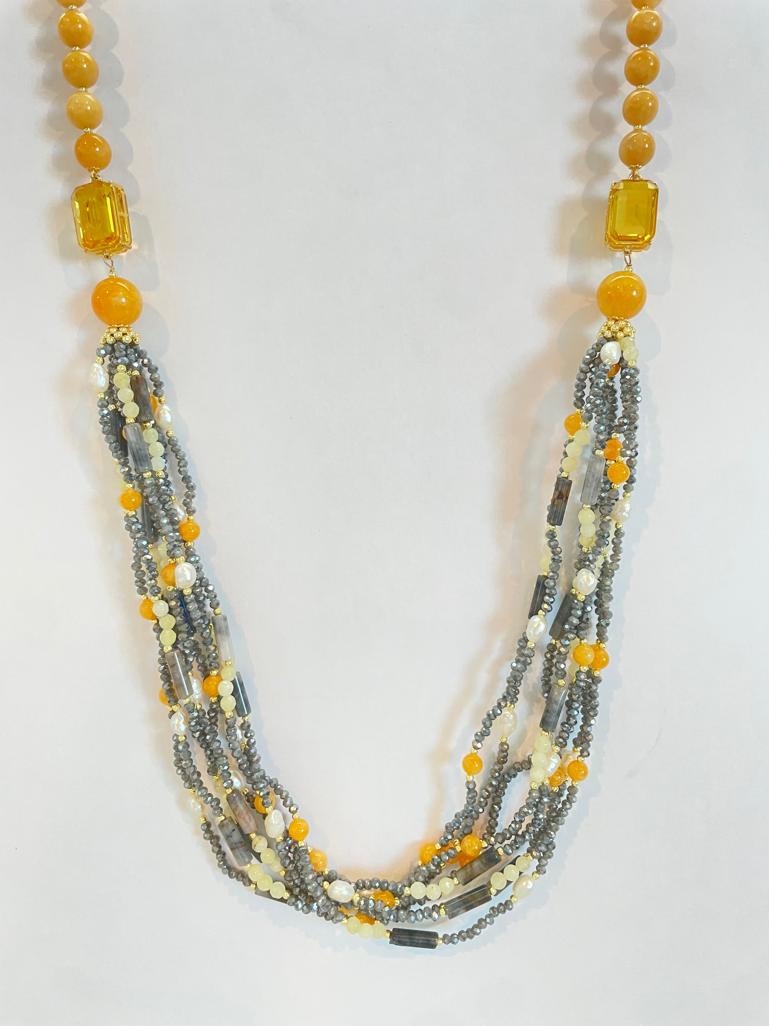 Collar de Perlas y Cristales en Plata 925 Bañada en Oro